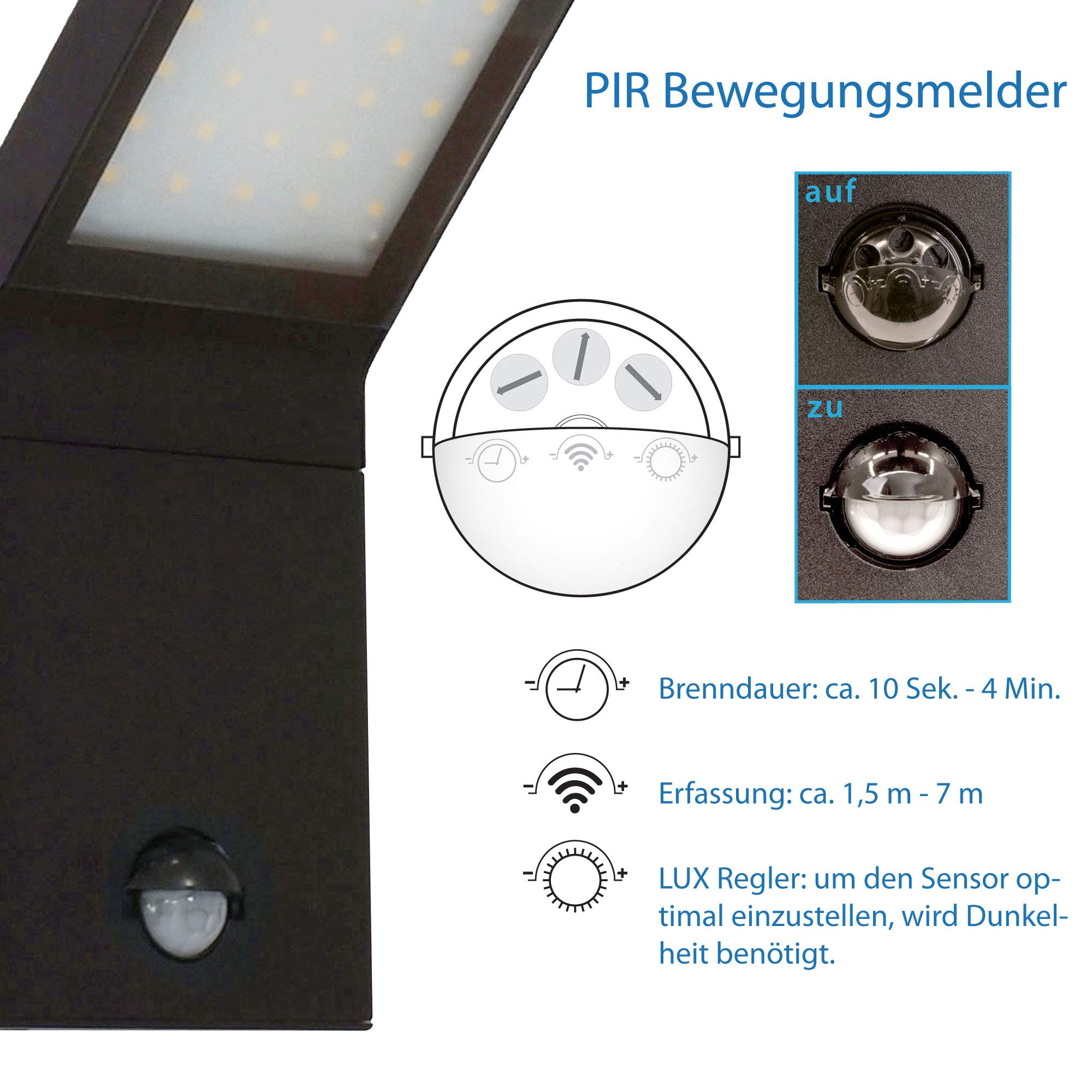 Maxkomfort LED Außenleuchte mit Bewegungsmelder IP54 Außenlampe Wandleuchte Flurleuchte Badleuchte Schwarz 10W 695 Lumen 337A1