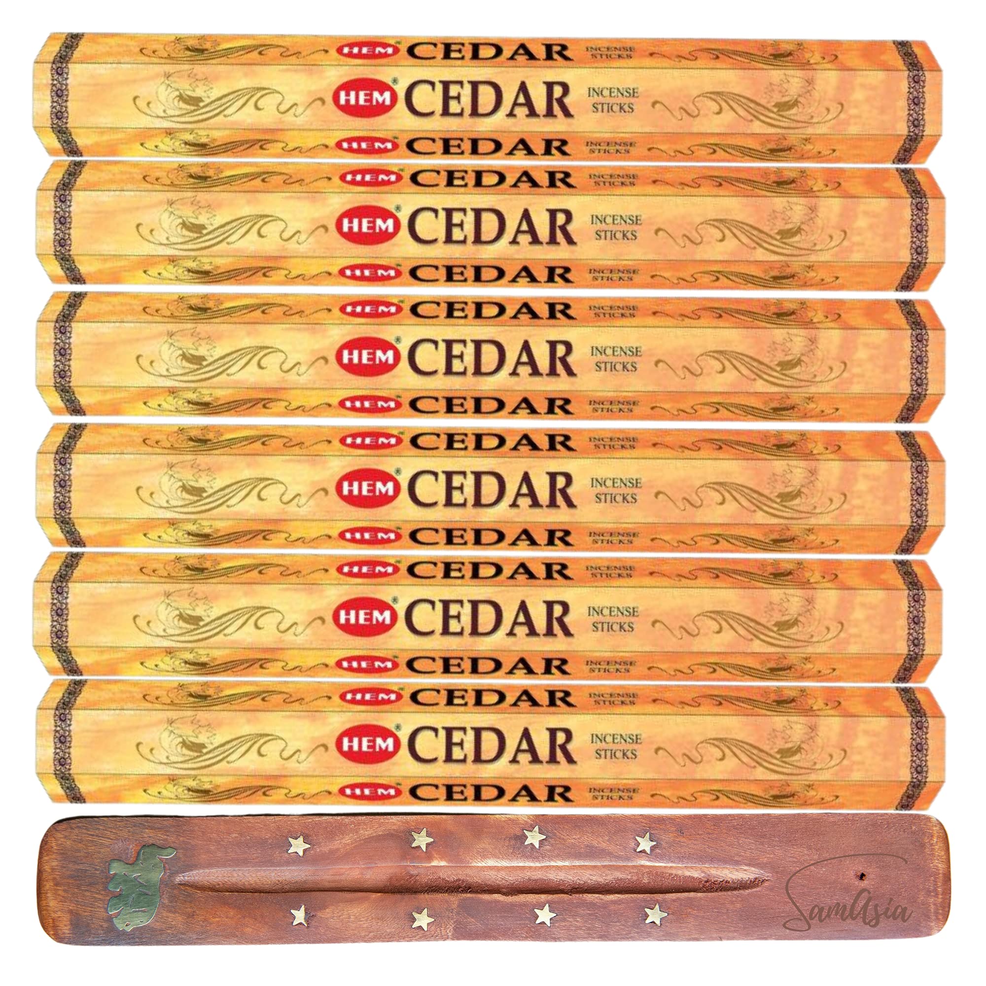 Samasia Cedar Hem Incense Sticks | Pack Of 6 | With Incense Stick Holder For Aromatherapy, Incense Spa, Yoga, Meditation, Healing, Spirituality And Relaxation