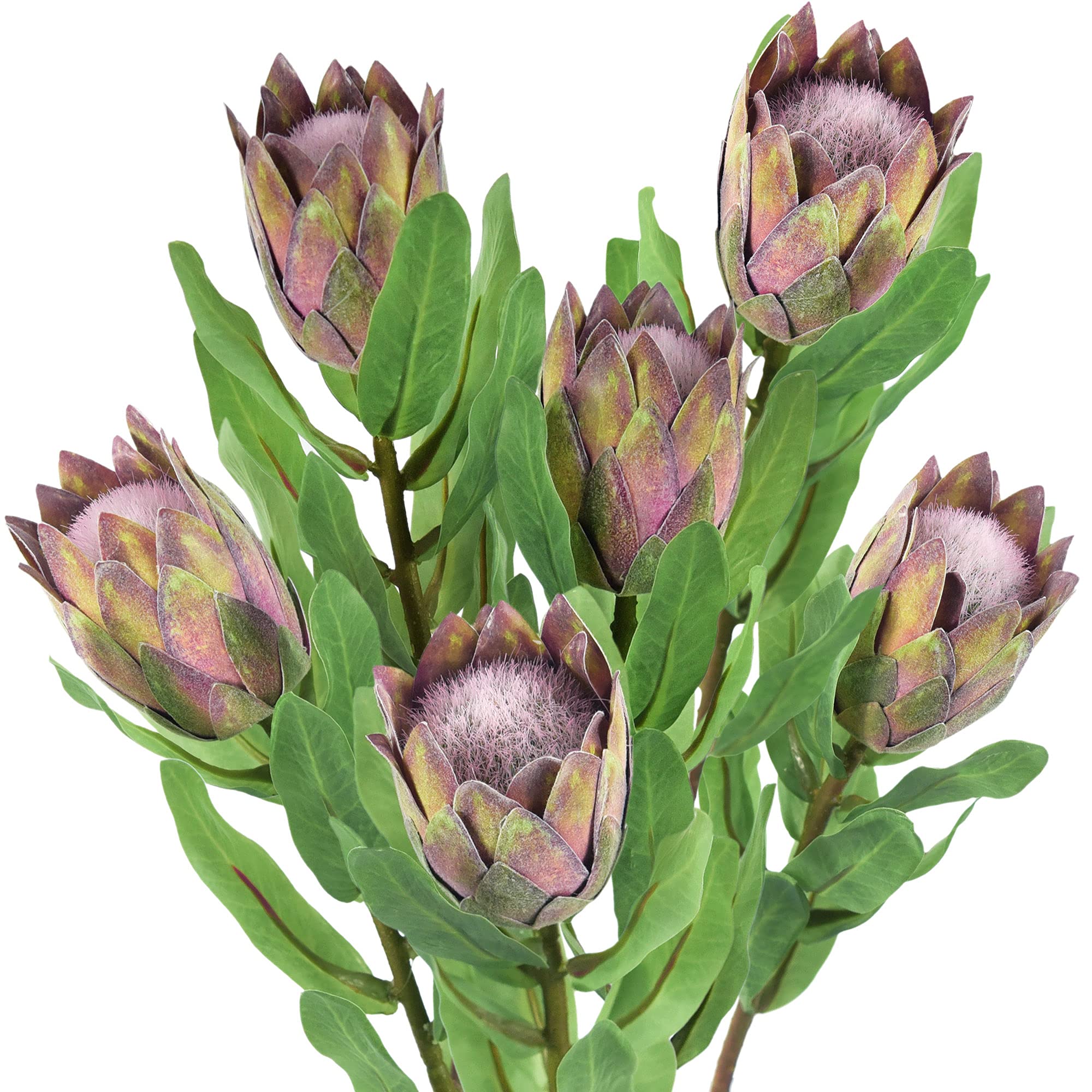 FiveSeasonStuff 6 Stem King Protea Real Touch Silk Artificial Flowers for Wedding Bouquet Home Kitchen 48cm Tall Tropical Flower Arrangements Decor (Rustic Rosy Brown)