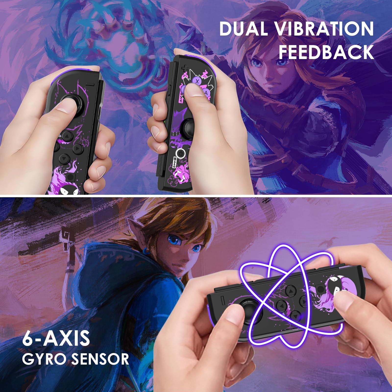 Mhwlhbx Générique Manette pour Swich, Remplacement Manette snas fil L/R Switch compatibles avec Switch/Lite/OLED, supportant le contrôle de mouvement/réveil/vibration double-Purple - 5