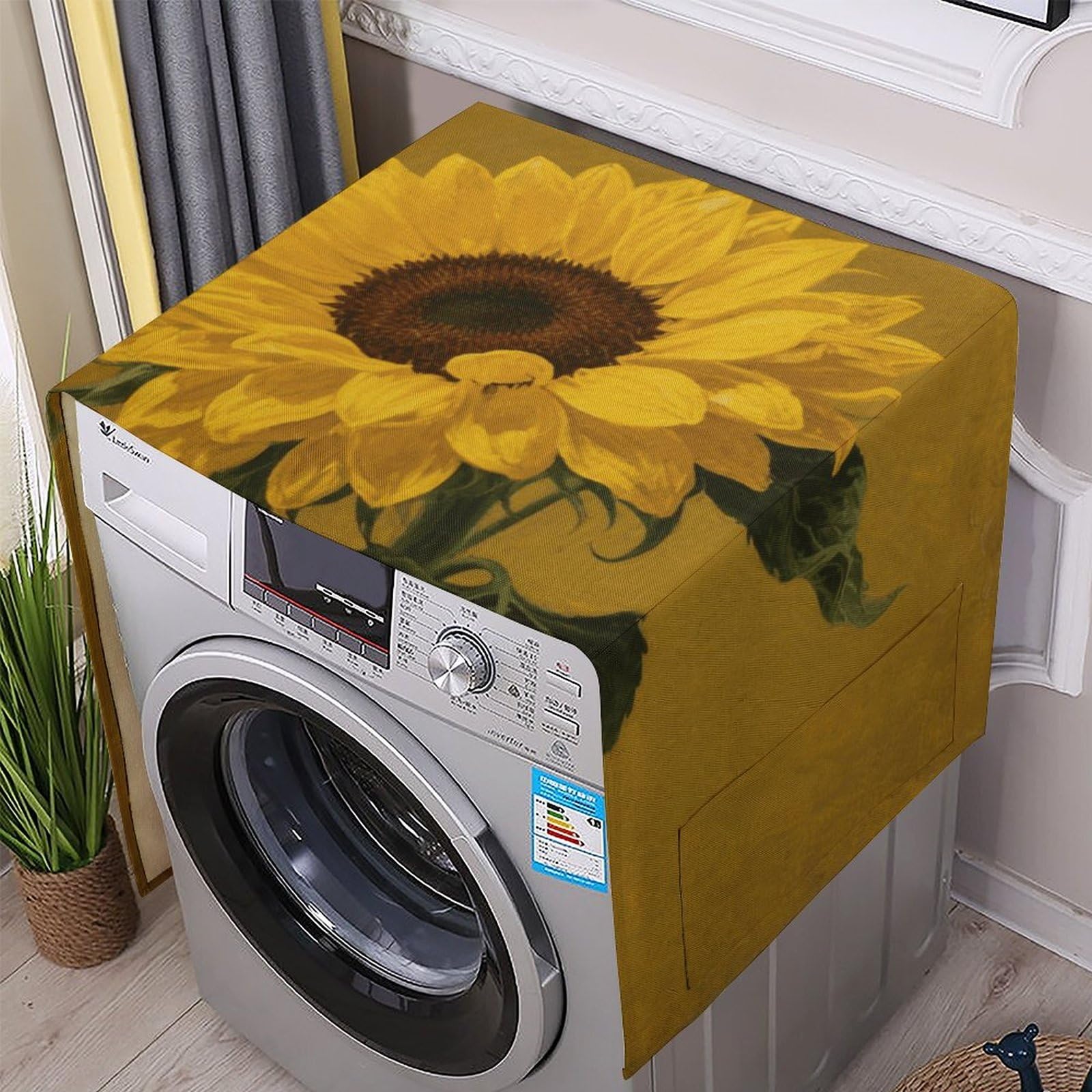 Fodpand White Washing Machine Cover For Top Load Dustproof Floral Washer And Dryer Cover With Storage Pockets Household Appliance Covers Washable Top Protector Mat Pad For Laundry & Kitchen