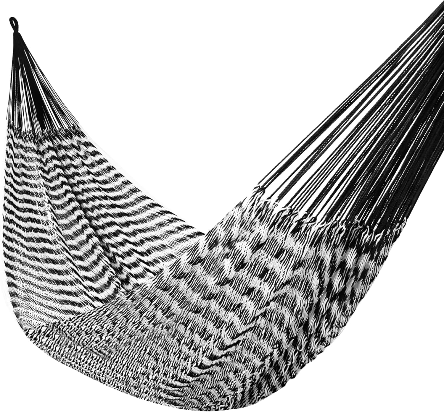 Handwoven Mayan Hammock - Breathable Open Weave for 1-2 Adults, Portable with Carry Bag by Bathonly (Backyard, Camping, Beach) - Black/White