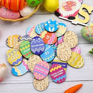 CypherX Easter Egg Fillers – 30 Wooden Easter Reward Tokens, Redeemable Easter Egg Prizes, Candy-Free Family Rewards, Colorful Easter Egg Hunt Activities, Reusable Easter Basket Stuffers