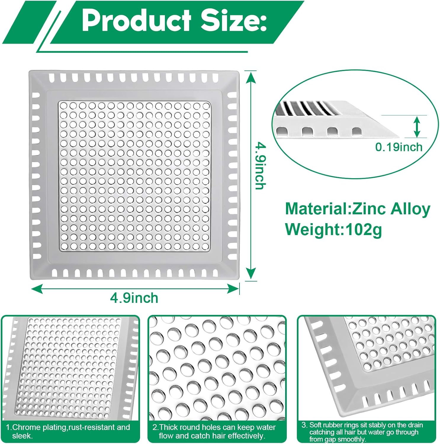 Aluvor Square Shower Drain Hair Catcher/Shower Drain Strainer/Flat Drain Cover for Bathroom Floor Drain/No Rust : Everything Else