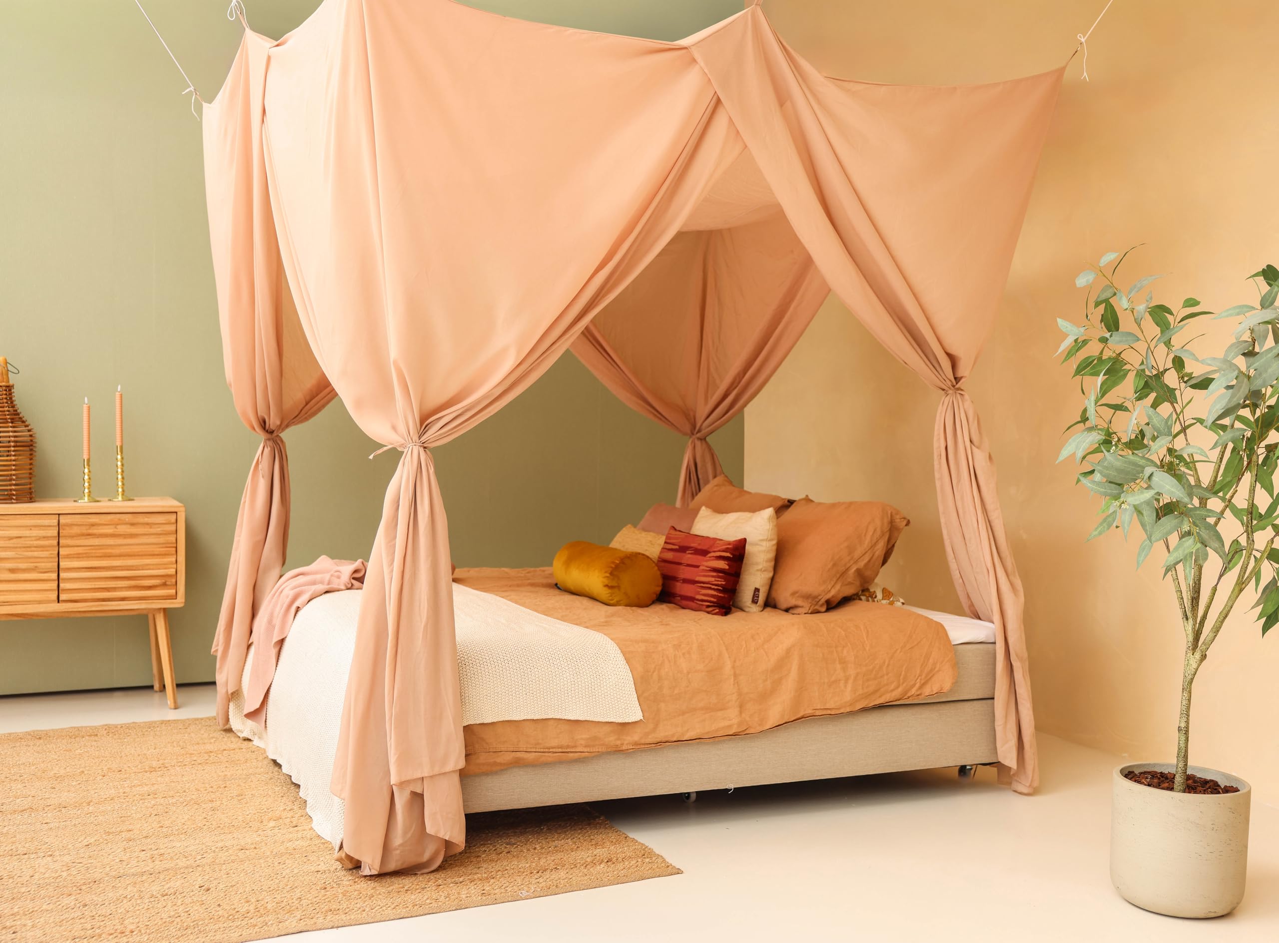 Nougat Betthimmel für Doppelbett | Rechteckiges Moskitonetz Größen | Baldachin Bett für Teenagern & Erwachsenen | Himmelbett für Schlafzimmer