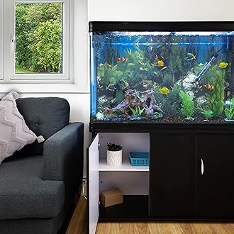 MonsterShop – Aquarium 300 Litres with Black Furniture and Kit with Plants and Black Gravel 143 cm x 120 cm x 39 cm