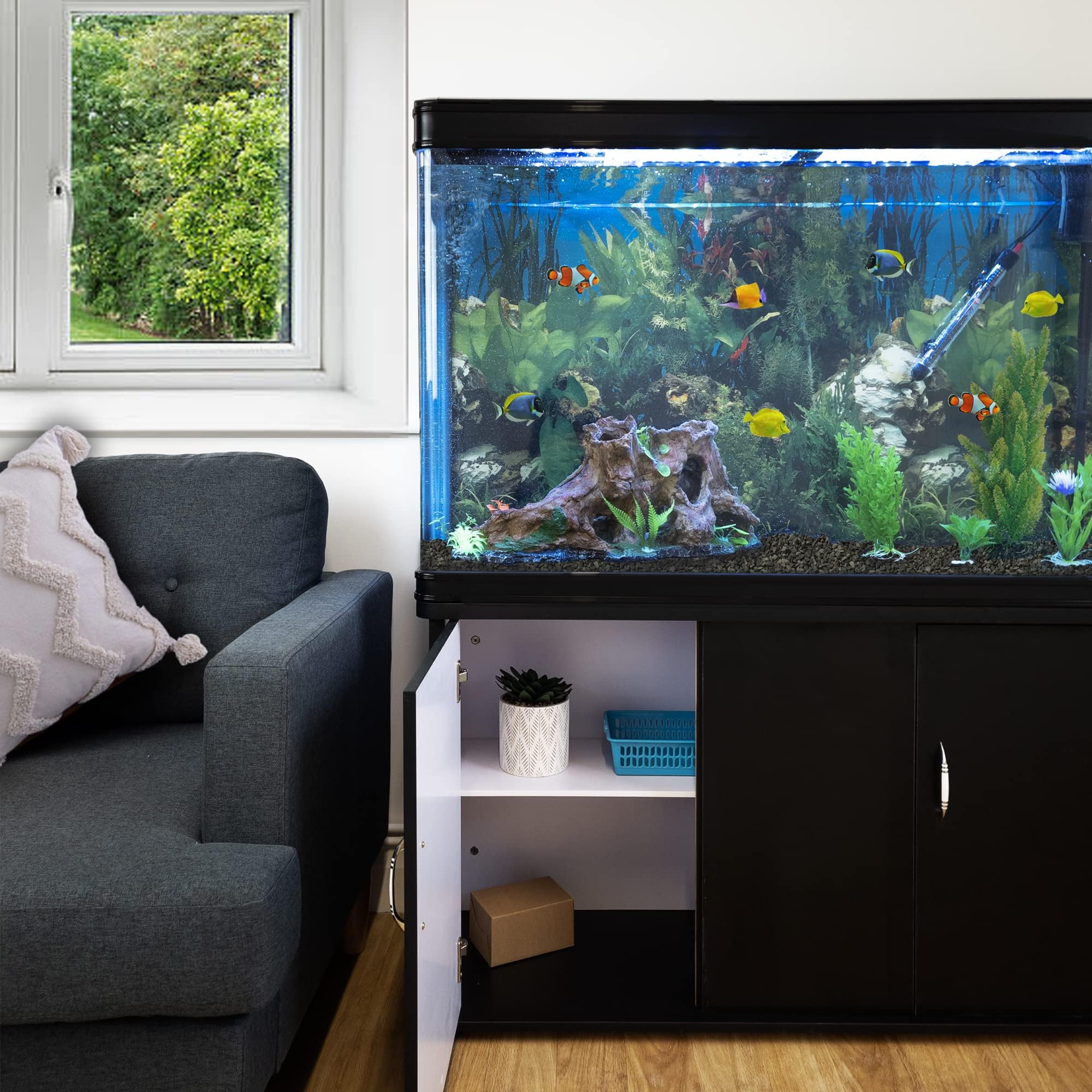 MonsterShop – Aquarium 300 Litres with Black Furniture and Kit with Plants and Black Gravel 143 cm x 120 cm x 39 cm