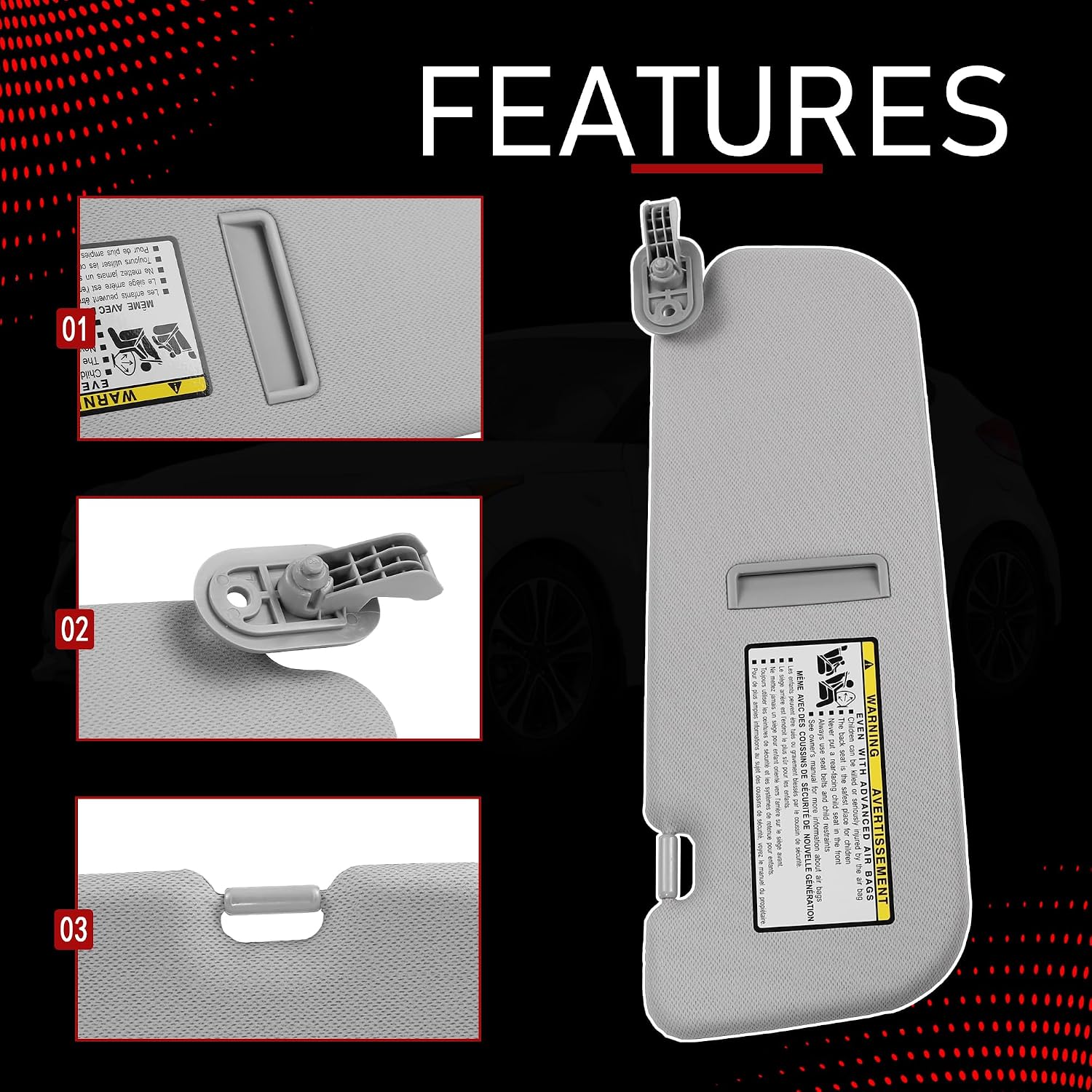 Front Left Driver Side Sun Visor with Sun Protection & Makeup Mirror Compatible with 2012-2016 Hyundai Veloster Replaces 85210-2V330-TX 852102V330TX, Gray