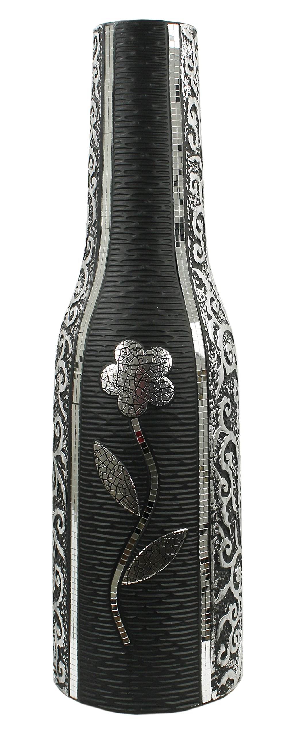 Grey Flourish Large Floor Vase with Artificial Flowers Black and White