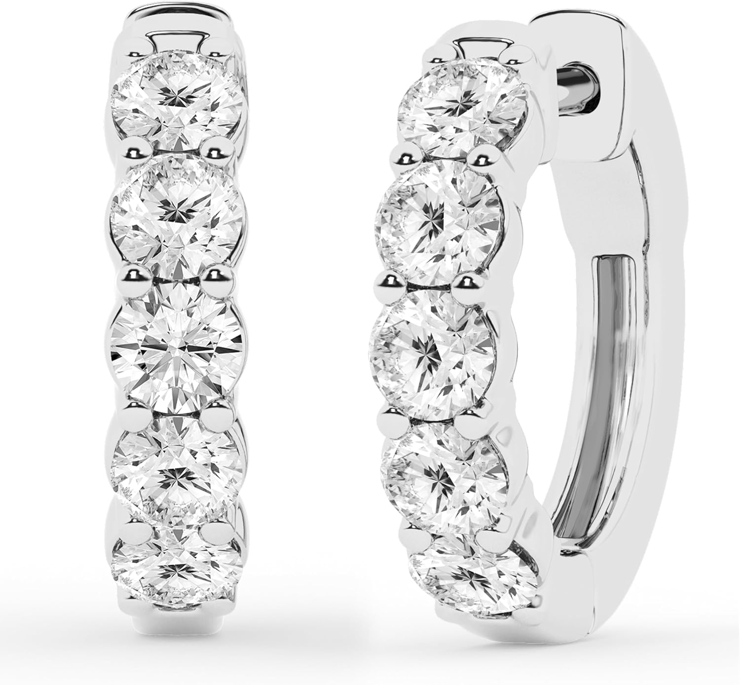 Belacqua 0.25-2.00 Carat Round Lab Grown Diamond Huggie Hoop Earrings in Sterling Silver, Color G+, Clarity SI, Prong Set, Jewelry for Women, Gift Box Included