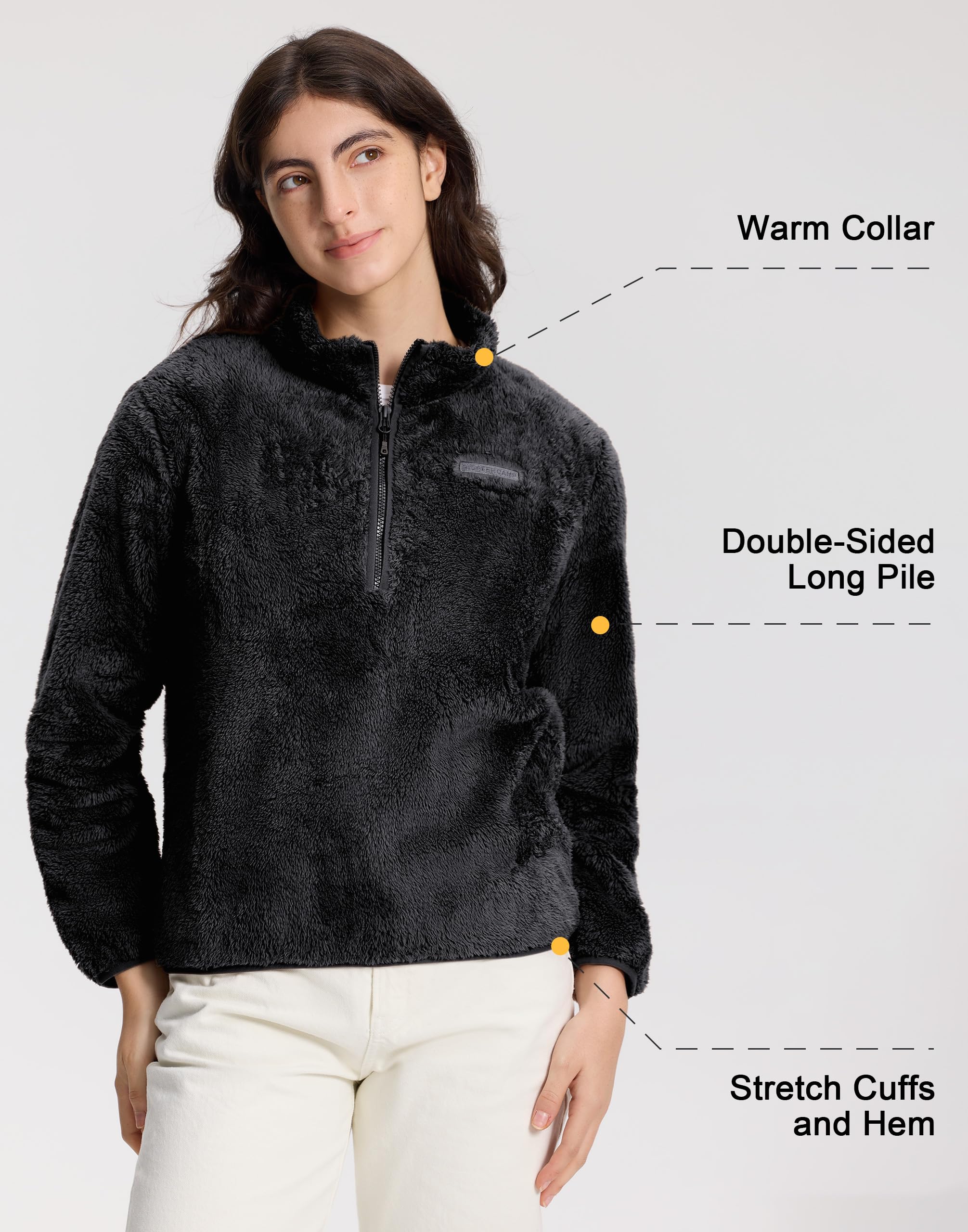 Pioneer Camp Jersey de forro polar para mujer con cuello alto, media cremallera, sudadera de manga larga de algodón, suéter deportivo suave sin capucha, chaqueta de entretiempo otoño invierno