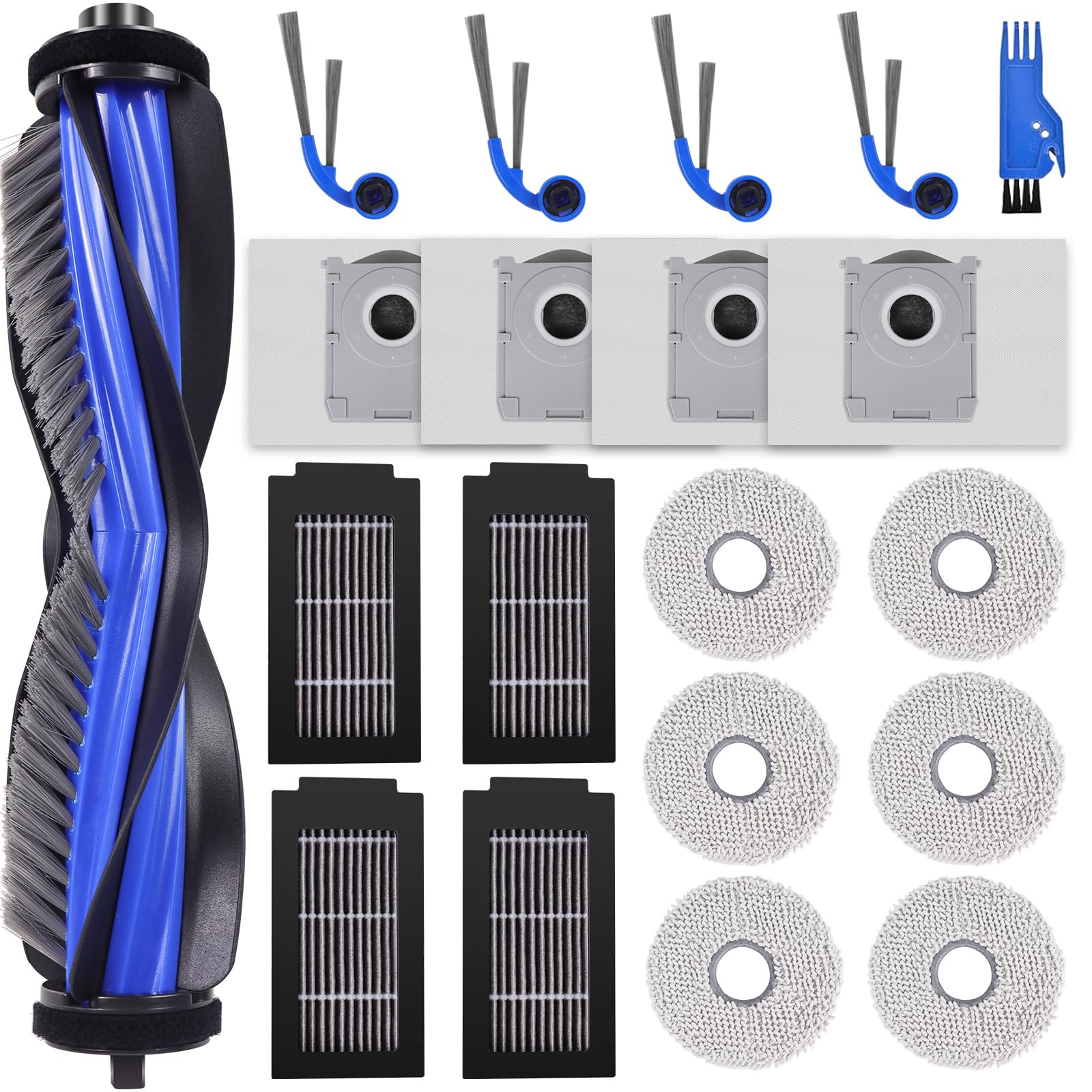 T50 Zubehör Ersatz Kompatibel für ECOVACS DEEBOT T50/T50 Pro Omni, T50/T50 Pro Omni Gen2 Saugroboter, 1 Hauptbürste, 4 Filter, 4 Seitenbürsten, 4 Mopp Wischtücher, 4 Staubbeutel - Nicht für T50 Max