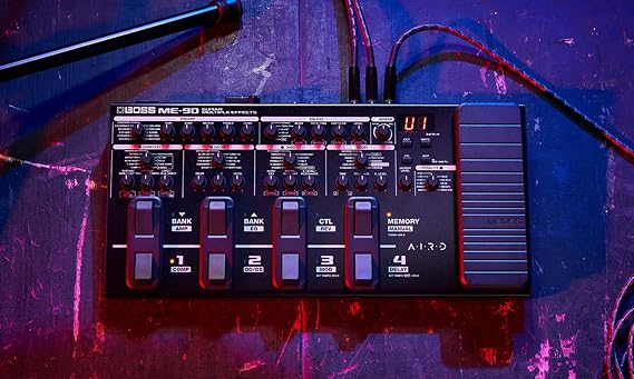 Boss ME-90 Guitar Multiple Effects Bundle with Gearlux Power Supply, Instrument Cable, Patch Cable, and Picks