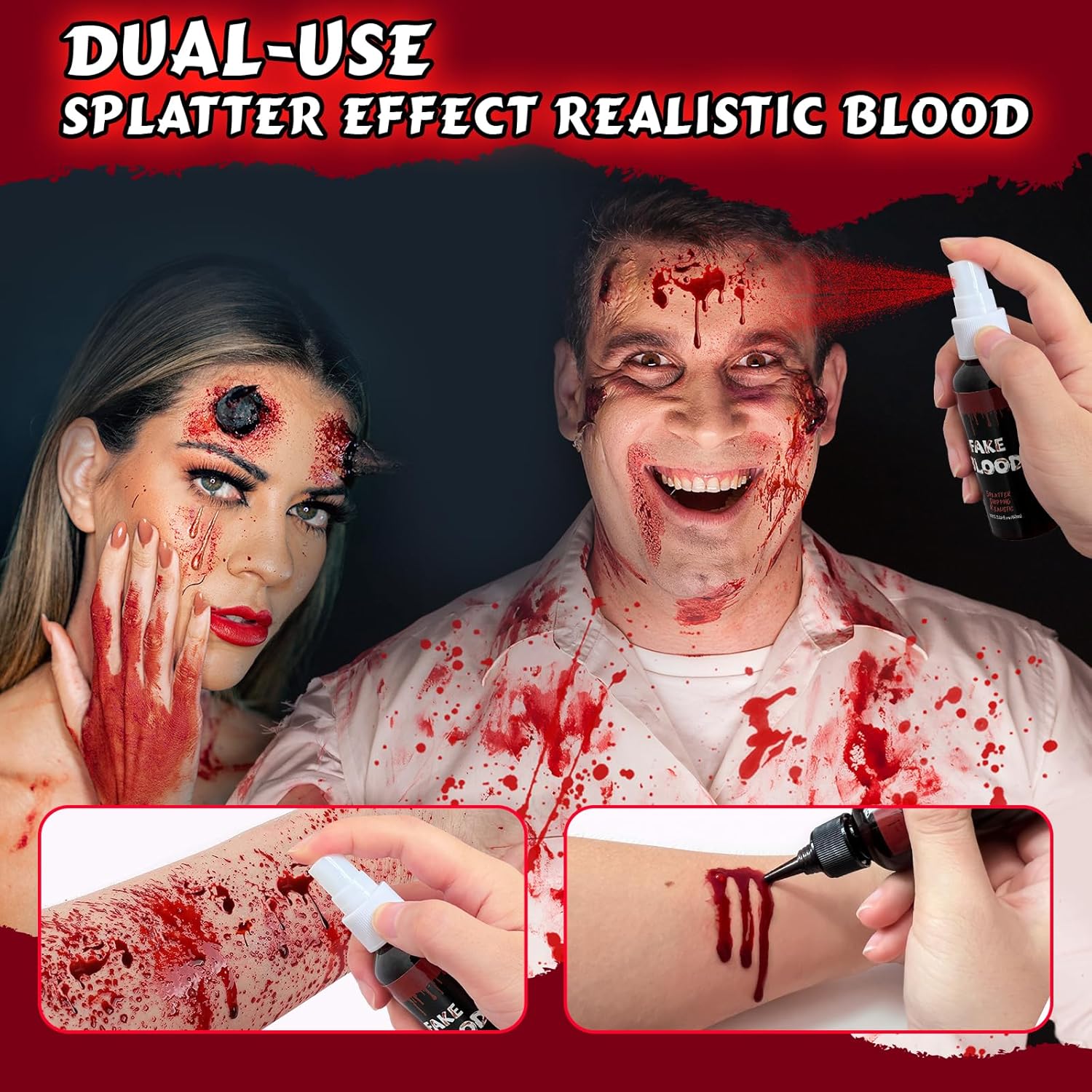 1pc Blood Spray Makeup,Halloween Liquid Fake Blood Washable,Realistic Blood Splatter for Clothes Clown Costume Cosplay Vampire Zombie Monster SFX Halloween Makeup 60ml