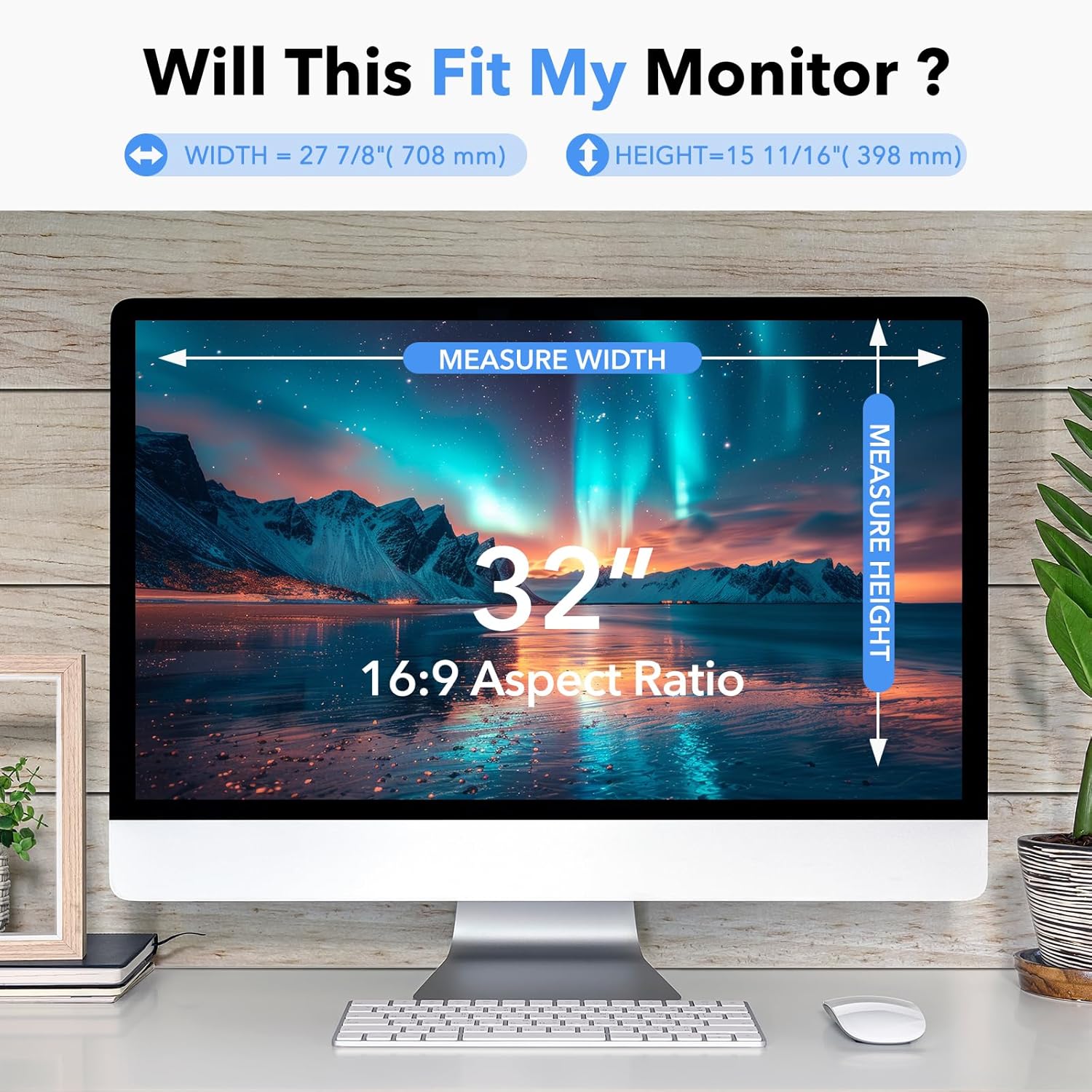 32 inch Curved Computer Privacy Screen Filter for 16:9 Widescreen Monitor, Anti Glare Blue Light Filter, Anti-Scratch Computer Screen Privacy Shield, Removable Monitor Privacy Screen Protector Film