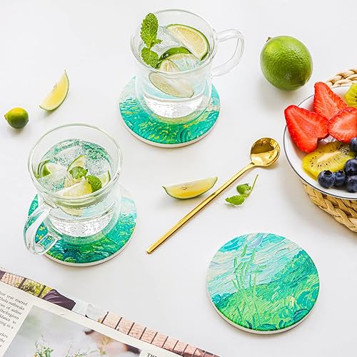 Miniatura 5 de ComSaf Portavasos con soporte, posavasos para bebidas, juego de 6, pinturas de Van Gogh, posavasos de cerámica para mesa de café, regalos para