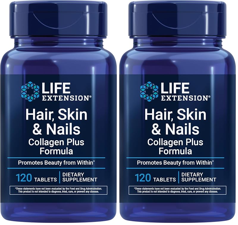 Life Extension Suplemento para cabelos, pele e unhas com colágeno, 240 comprimidos