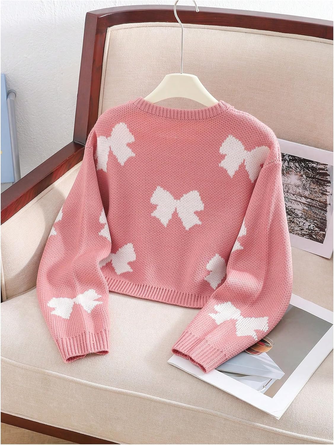 GORGLITTER Girl's Bow Sweater Cute Fall Christmas Long Sleeve Crewneck Loose Lightweight Knit Sweaters - Image 2