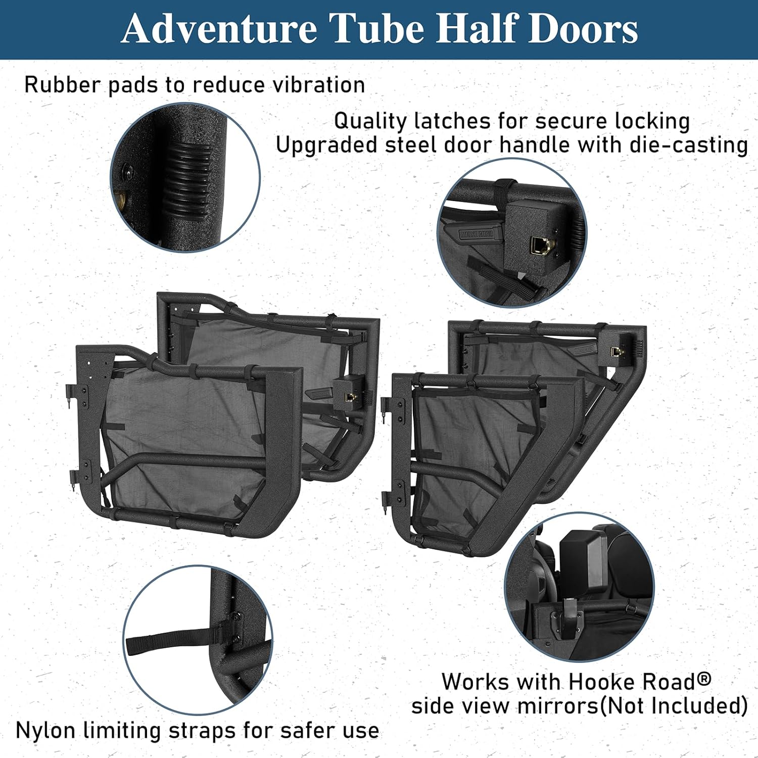 Hooke Road Tube Half Doors with Mesh for 2018-2026 Jeep Wrangler JL & Gladiator JT 4-Door, Front Rear Tubular Summer Doors