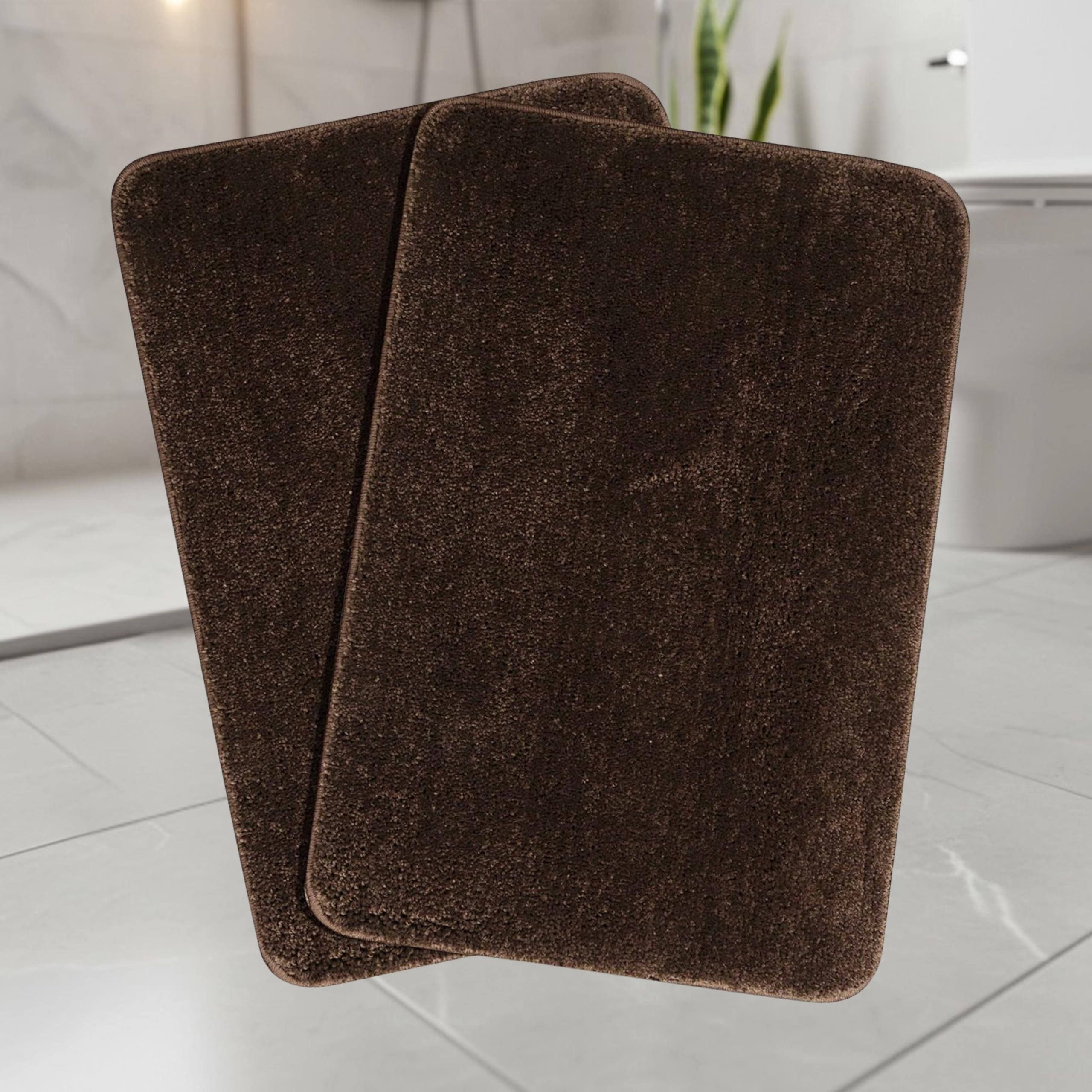 SARAL HOME EASY LIVING Microfiber Solid Rectangle Anti-Skid Bath Mats Soft & Super Absorbent Mats for Shower Washable,Non-Slip & Quick-Drying Mats for Kitchen Bathroom|Set of 2(Brown,40X60cm)