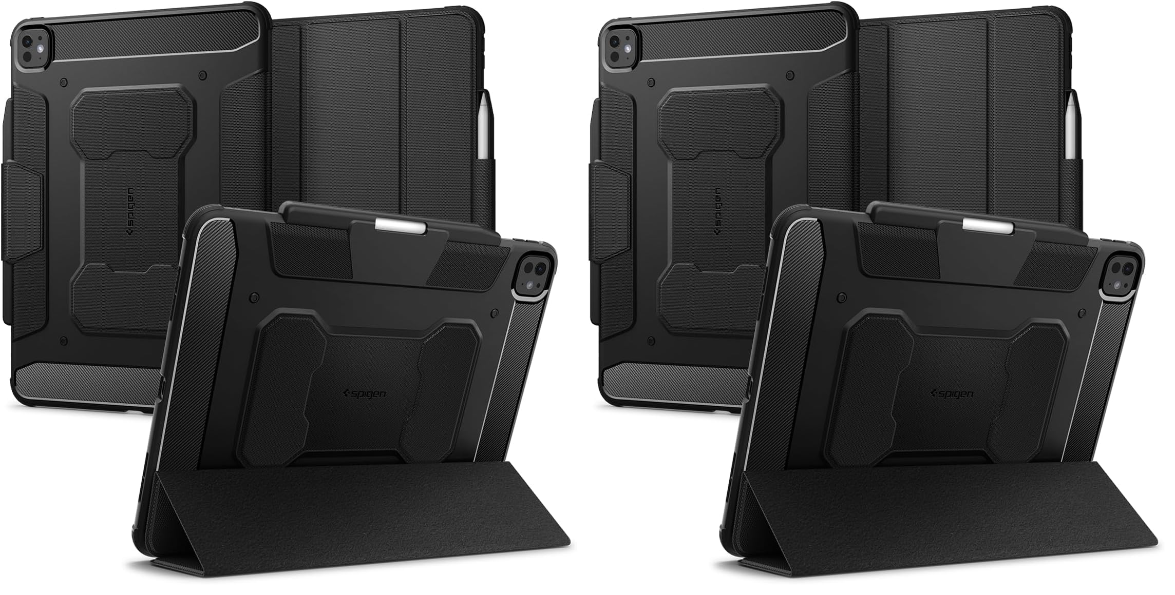 Spigen for iPad Pro 13 inch Case M5/M4 (2025-2024), Rugged Armor Pro Protective Tri-Fold Cover with Pencil Holder, Black (Pack of 2)