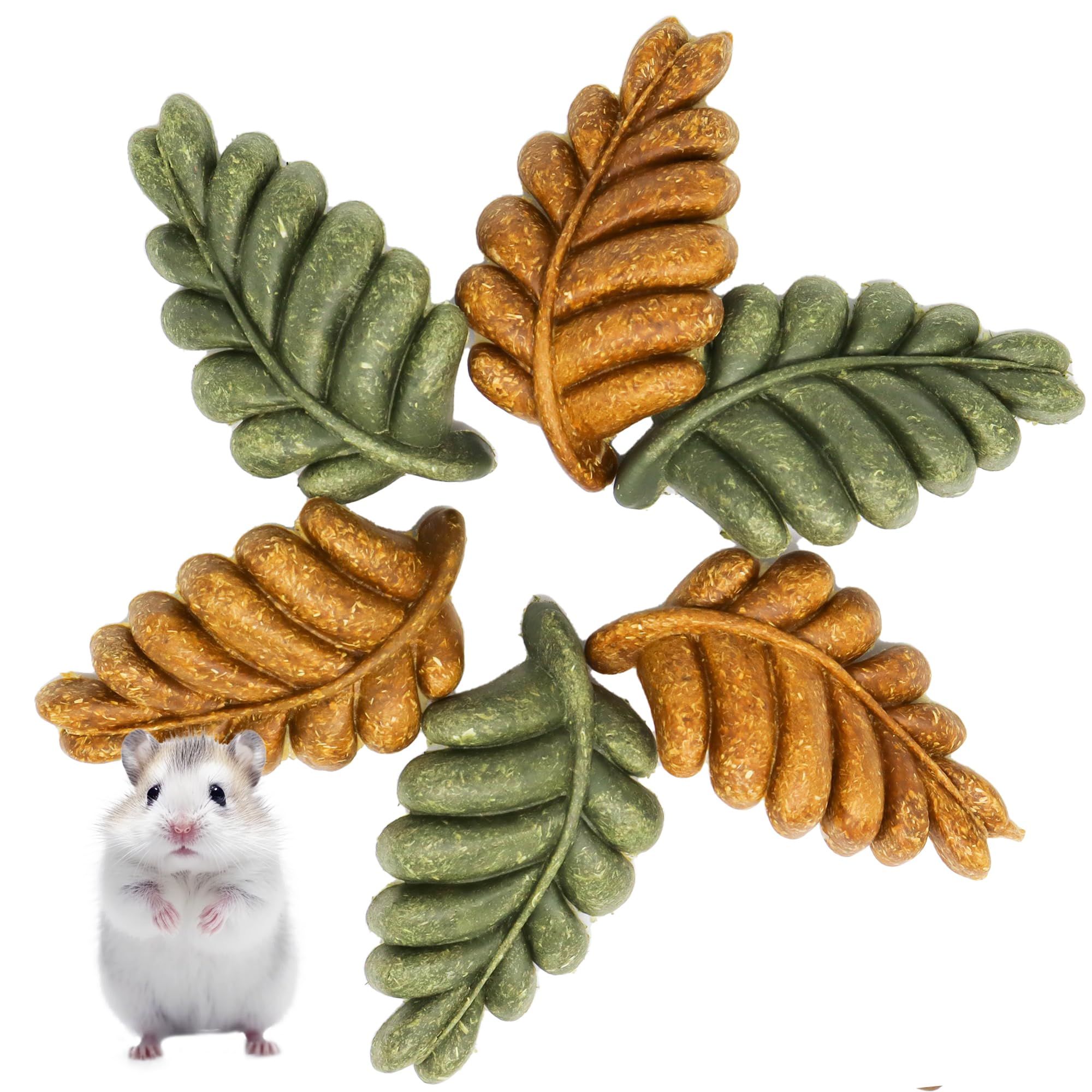TEEWY Lot de 6 jouets à mâcher en forme de feuille pour hamster, cochon d'Inde naturel pour grincer les dents, chinchilla à mâcher pour gerbille, rat et hamster