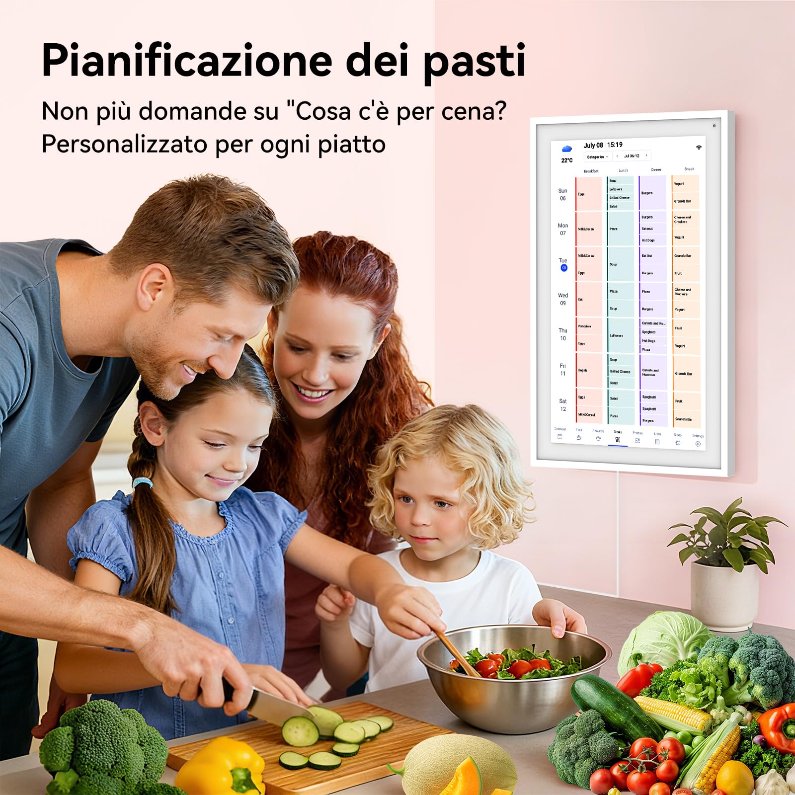 TABWEE Calendario Digitale 15,6" per Organizzatore Familiare | Pianificatore dei Pasti, Tabella delle Faccende, Sistema di Ricompense, Calendario Elettronico (Cornice Fotografica Digitale)