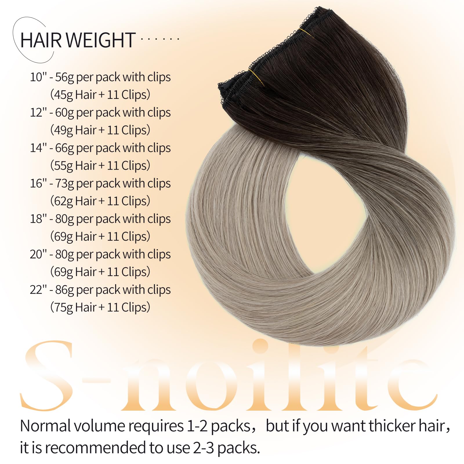 S-noilite Clip in Extensions Echthaar Natürliches Schwarz Highlight Grau Haarverlängerung Echthaar Clip in 86g Extensions Remy Menschliches Haar Glattes 3 Stücke 55cm