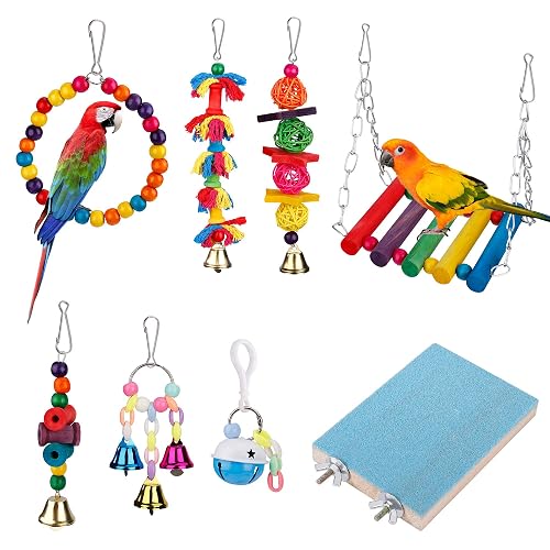 Juguetes para Pájaros 8 Piezas Juguete Colorida para Masticar Pájaros Que cuelga la Perca Juguete…