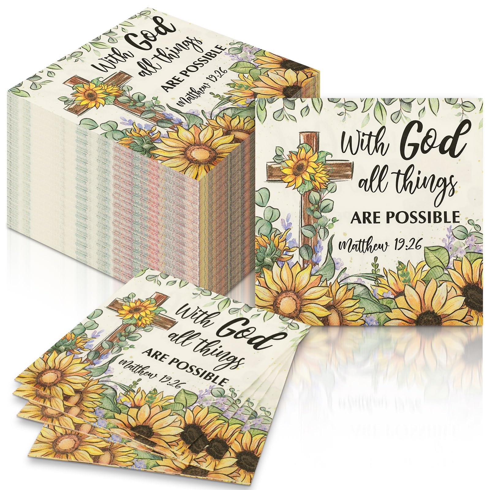 Feifeiya 60 Pcs Sunflower Christian Cocktail Paper Napkins 6.5 x 6.5 Inches Disposable Paper Napkins Dessert Beverage Tissue for Decoupage Luncheon