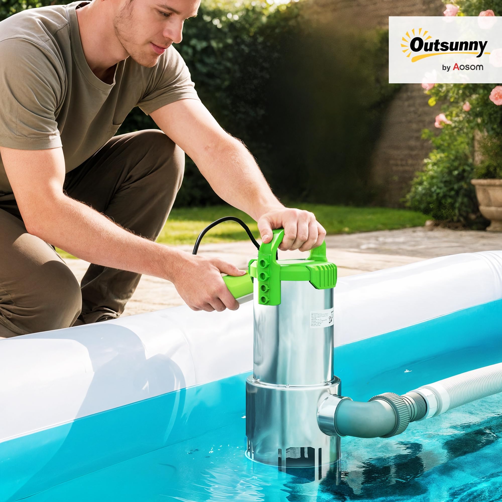 Outsunny Bomba Sumergible Aguas Residuales 1100W 18000 l/h con Interruptor Flotador