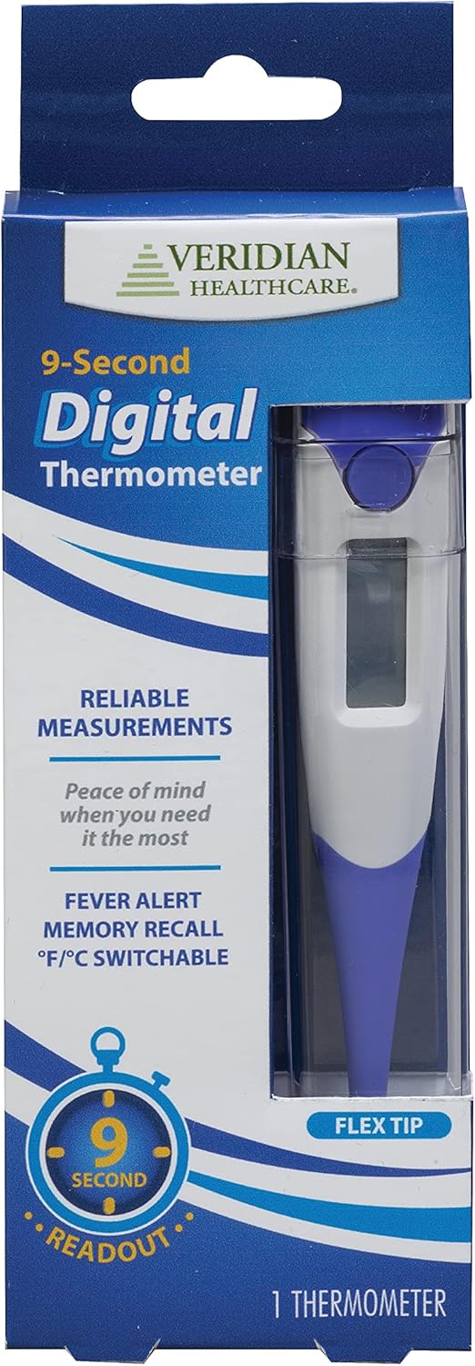 Veridian Healthcare Digital Thermometer | 9-Second Readout | Fahrenheit and Celsius | Flexible Tip : Health & Household