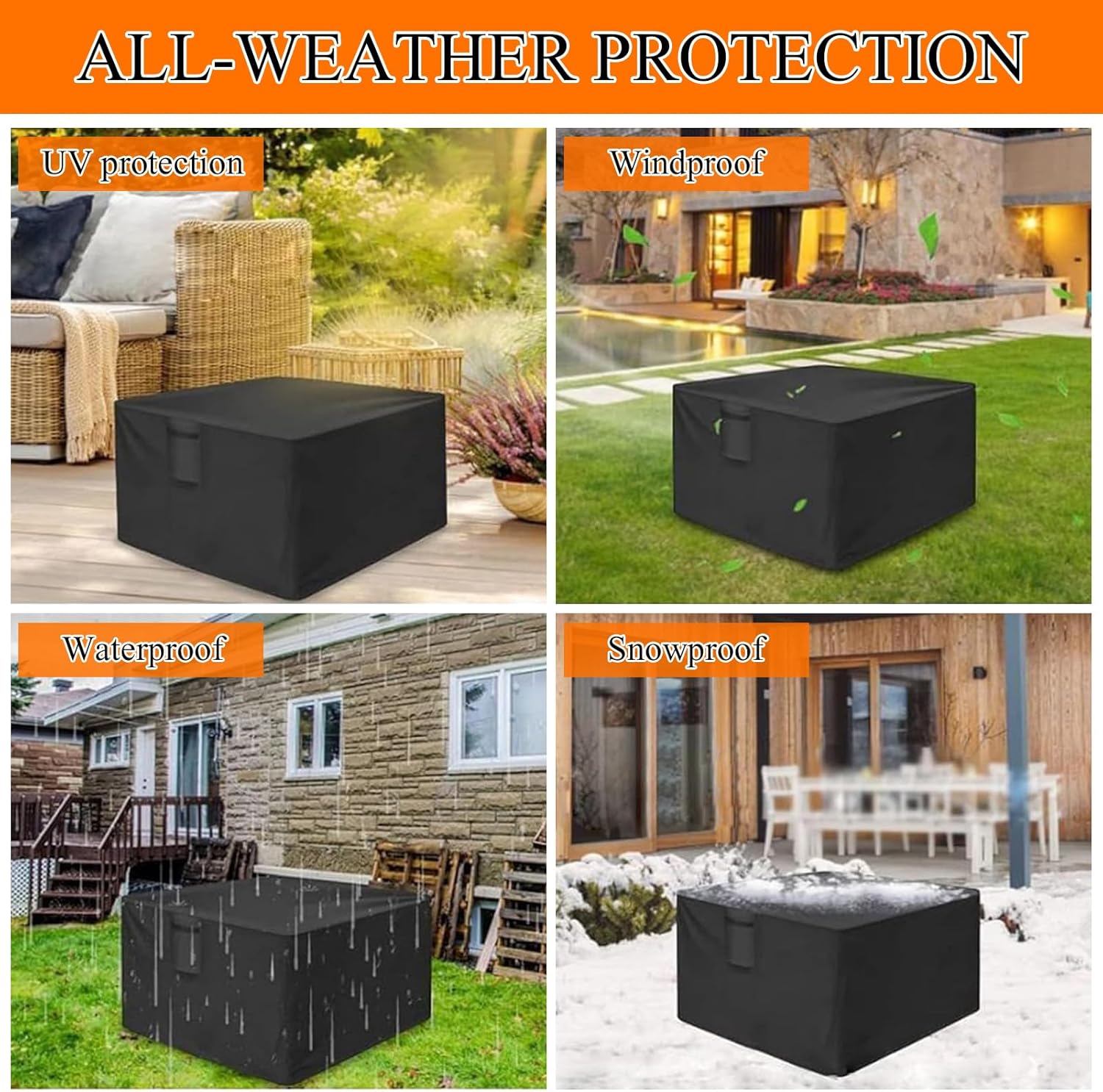 Outdoor Fire Pit Cover Square | Heavy Duty Square Patio Fire Pit/Table Cover | Waterproof Dustproof Anti UV | for Patio Table Fireplace (Black,76x76x63 cm)