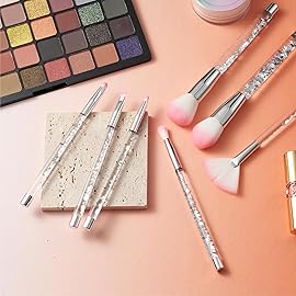 RAEEIKPHZ Travel Makeup Brush Set for Women,Grey White Transparent Unique Liquid Flows Handle with Fan Lip Eye Shadow Blender Eyebrow Brush Sets for Kids Girls Lady Gift Present