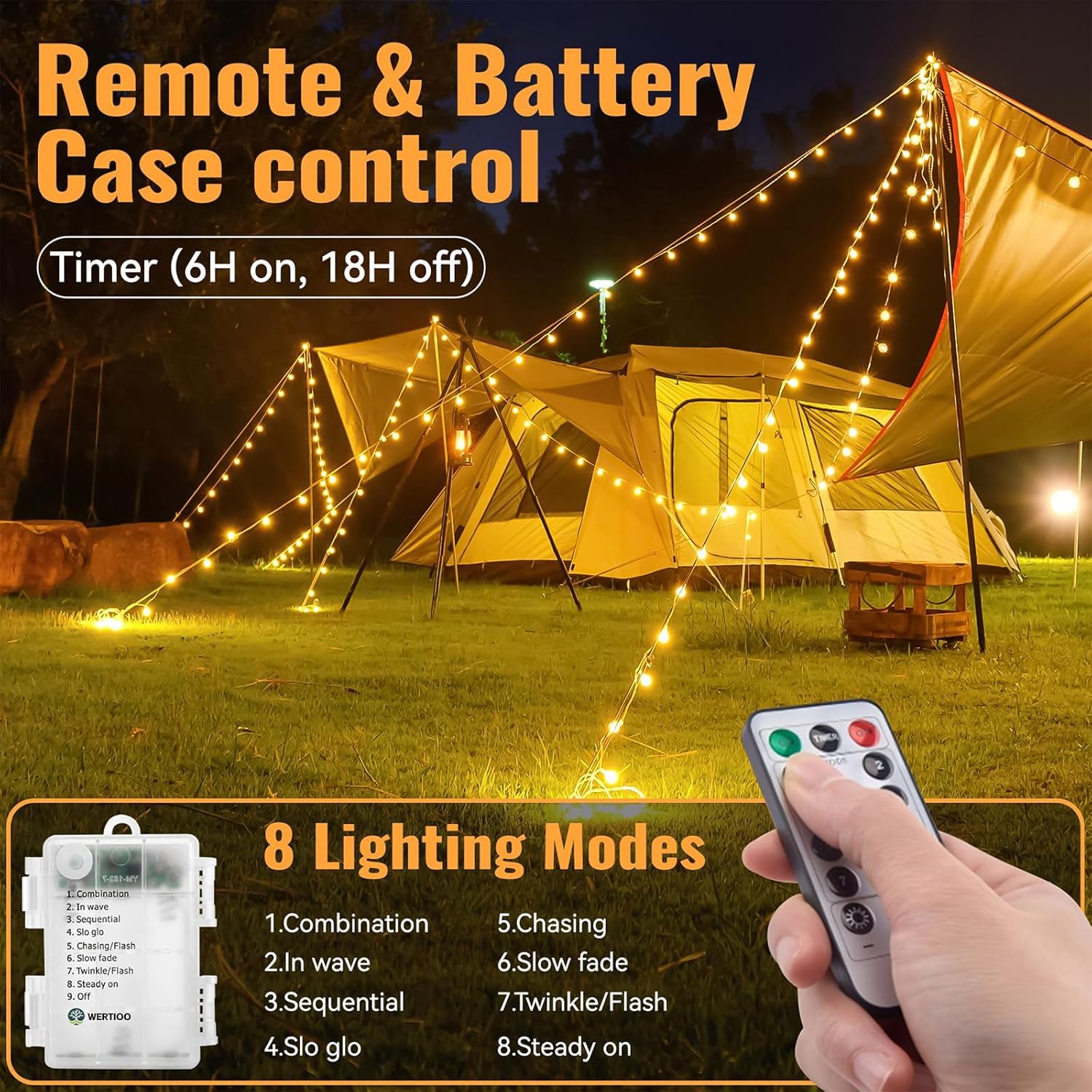 WERTIOO 2 Pack Battery Operated String Lights 33ft 100 LEDs Globe Fairy Lights with Remote Control for Outdoor/Indoor, Tent, Camping, Bedroom,Garden,Christmas Tree[8 Modes,Timer ] (Warm White)