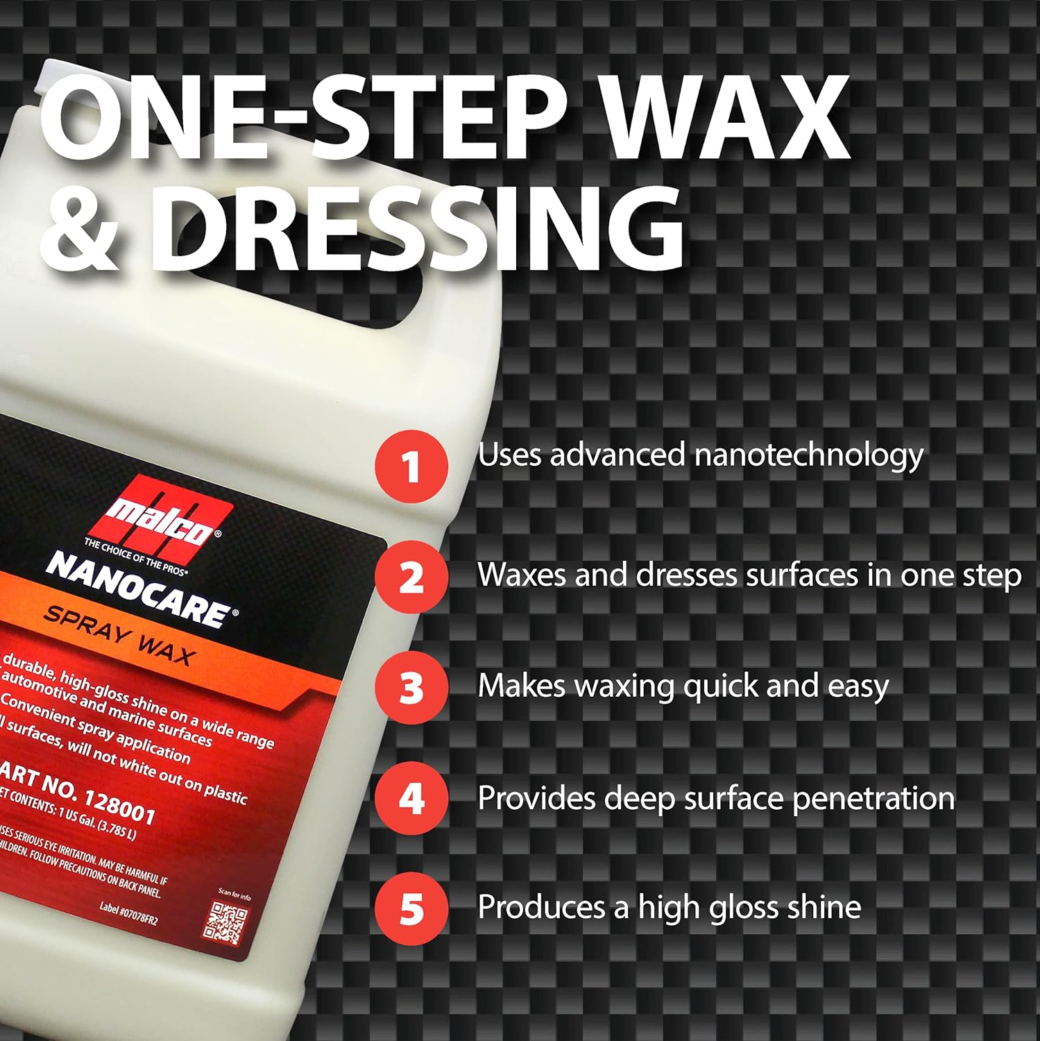 Malco Nano Care Spray Wax - Interior and Exterior Car Wax/Provides Long-Lasting Shine and Protection Both Inside and Outside Vehicle / 1 Gallon (128001)