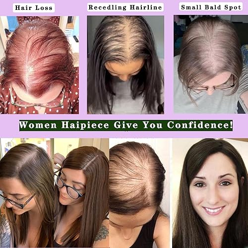 Miniatura 5 de Voloria Toppers de cabello humano real de 12 pulgadas para mujer, densidad media, base de poliuretano completa, extensiones de cabello (#3)