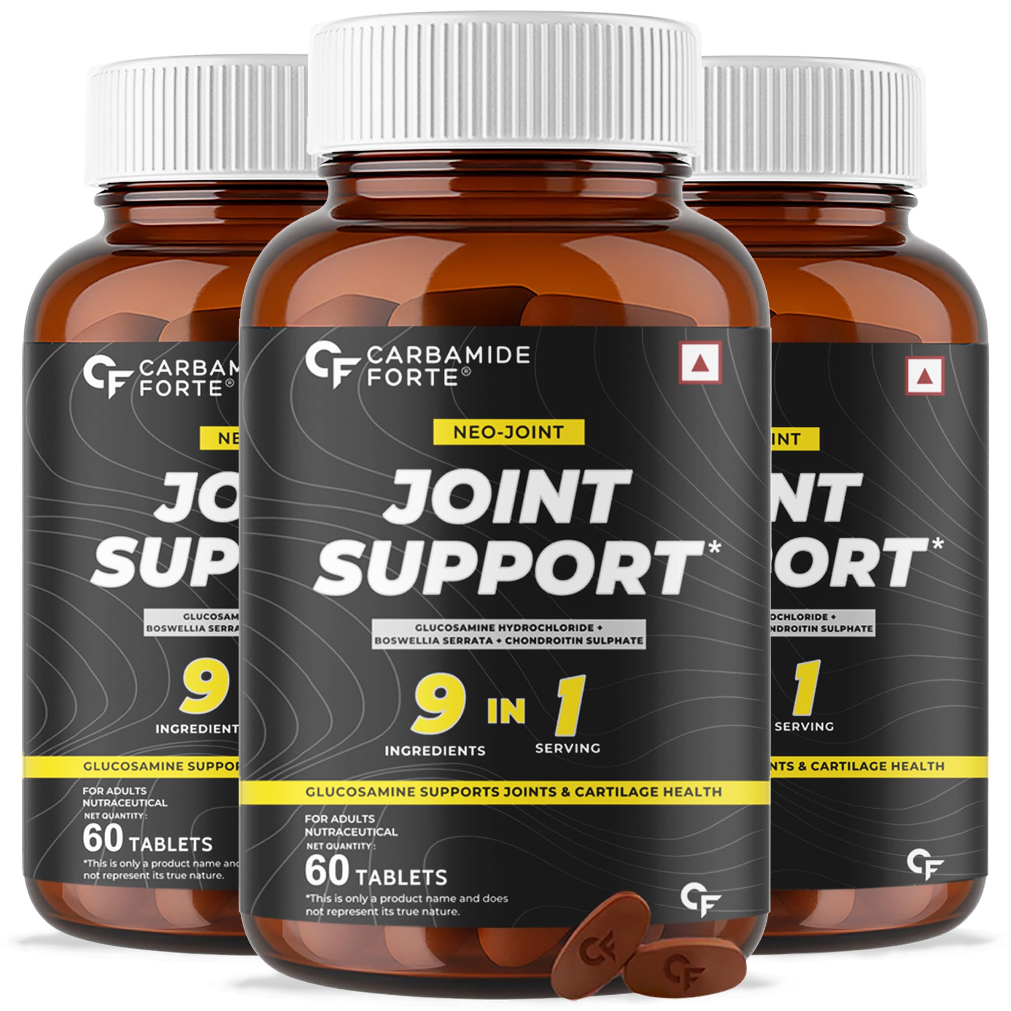 Carbamide Forte Joint Support Supplement with Glucosamine 1600mg Per Serving with Chondroitin, Boswellia, Turmeric & Ginger- 60 Tablets (Pack of 3)