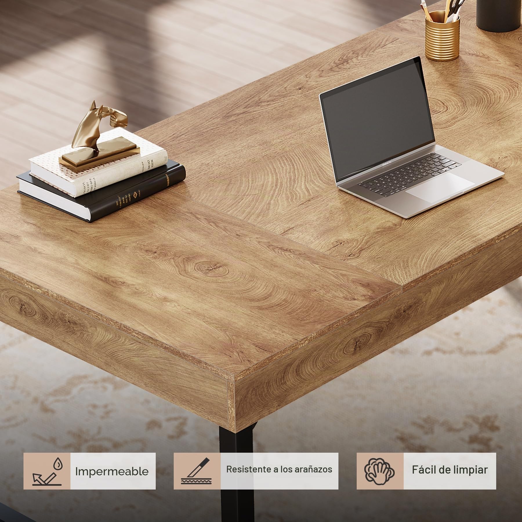 Tribesigns Escritorio de jefe industrial, mesa de ordenador para oficina en casa, mesa rústica simple para ordenador portátil con patas de metal fuertes, escritorio de trabajo, espacio de trabajo de
