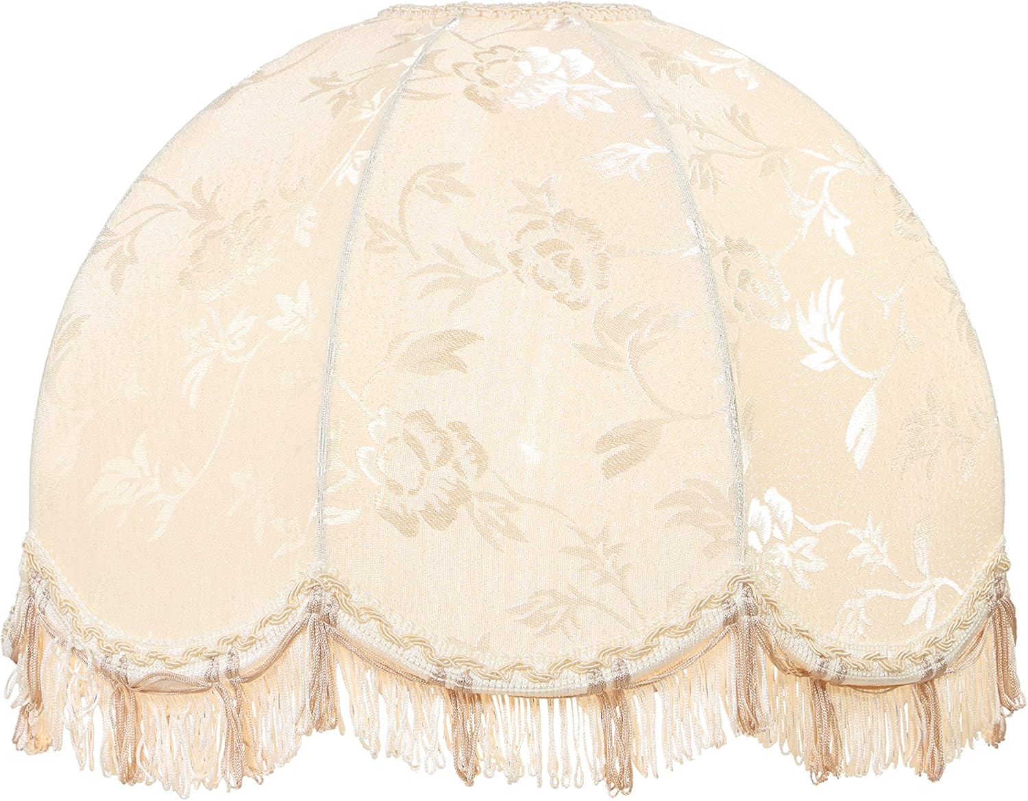Aspen Creative 34523 Handsewn Scallop Dome Spider Lamp Shade in Ivory with Jacquard Textured Fabric with Fringe, 4" Top x 16" Bottom x 12" Slant
