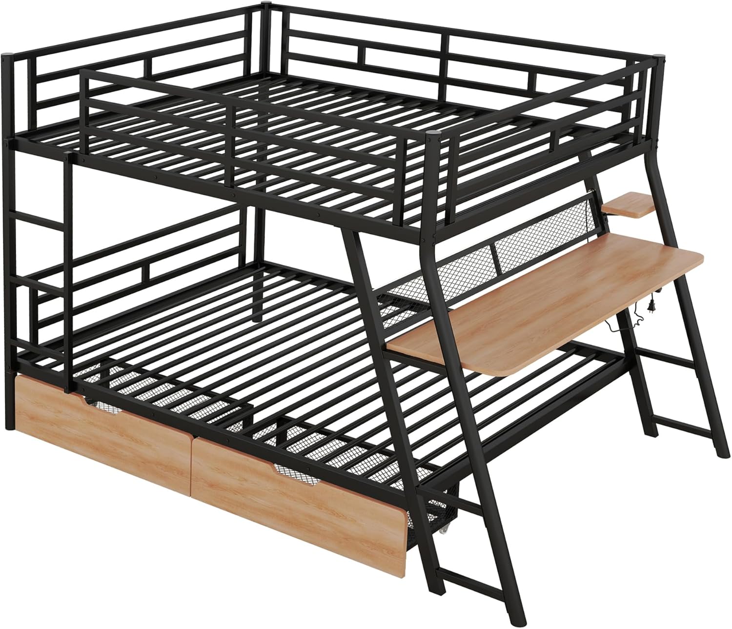 Assembled Flieks Bunk Bed showing desk and drawers