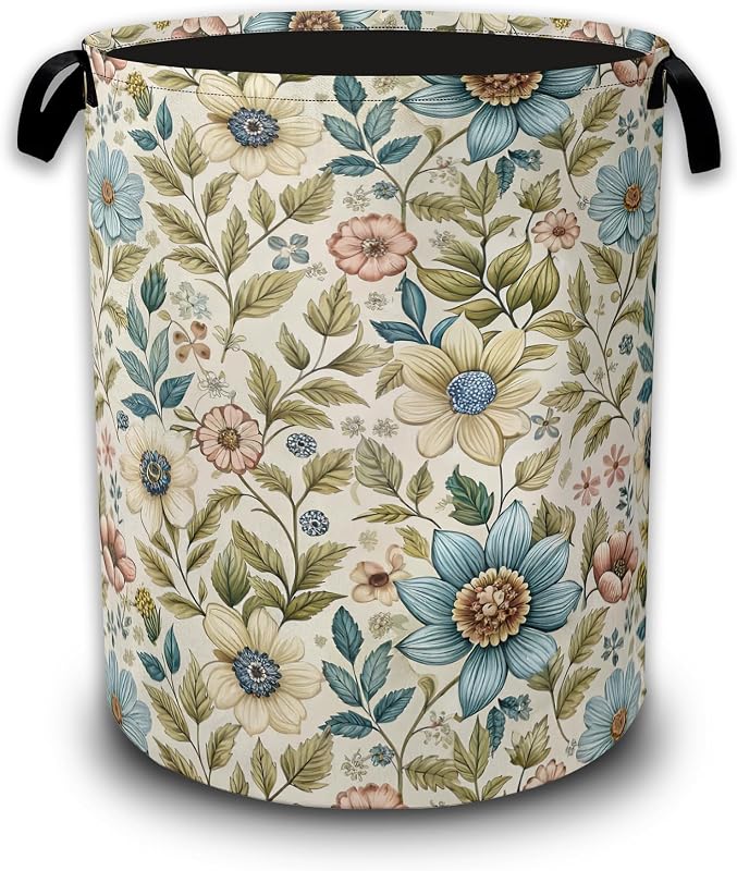Cestas de lavandería con diseño floral de flores silvestres, cesta de lavandería, cesta de almacenamiento con asas para baño, dormitorio, universidad, sala de estar, guardería, organizador de 16.0 x 20.8 in.