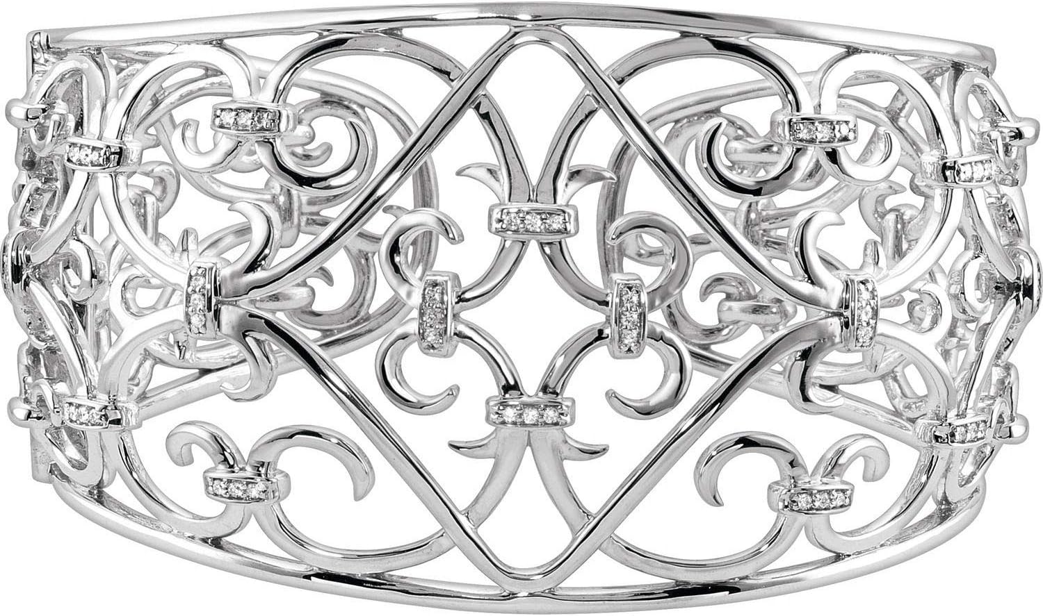 Diamond2Deal 925 Sterling Silver Filigree Scroll Cuff CZ Bangle Bracelet