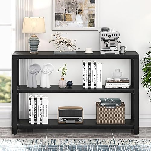 Miniatura 7 de EXCEFUR Mesa de entrada industrial, mesa consola de 3 niveles para sala de estar, mesa de sofá de madera para pasillo detrás del sofá (47 pulgadas,