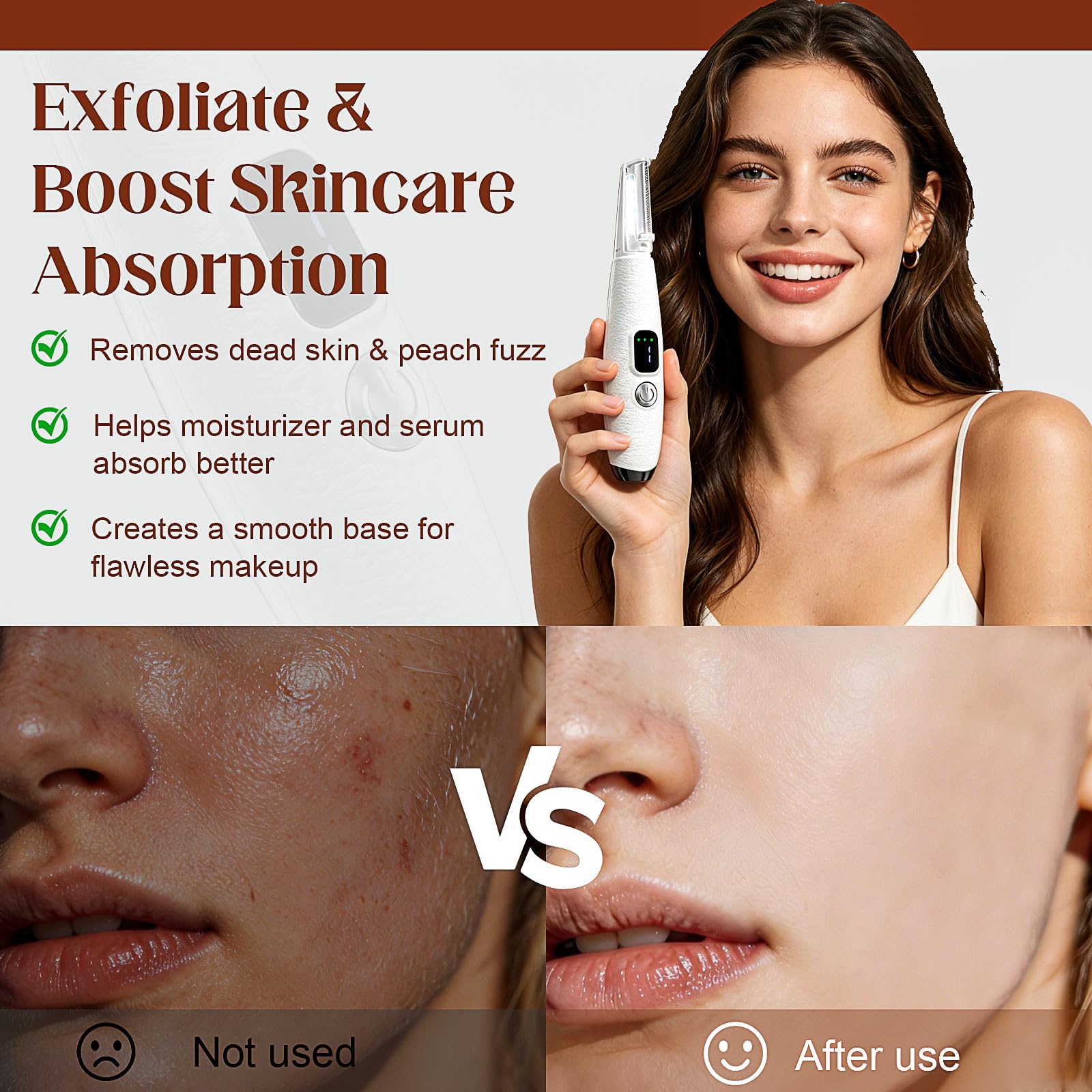 Sonic Dermaplane - Maquinilla de afeitar para mujer con 12 cuchillas de recambio para la cara, herramienta de planificación Derma Peach Fazz y exfoliante para cejas y vello facial, 3 velocidades, LED