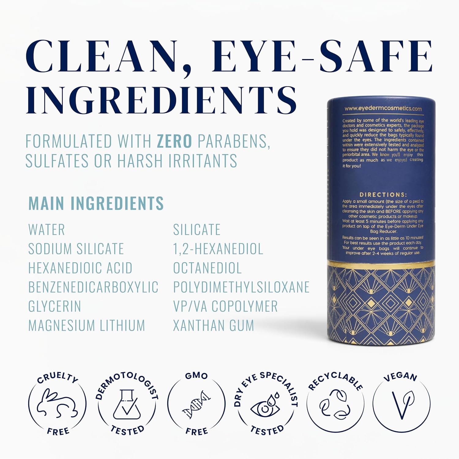 Eyederm Cosmetics Eye Bag Reducer Cream | Refreshing Under Eye Cream for Dark Circles, Puffiness and Bags Under Eyes | Ophthalmologist-Developed, Free From Common Irritants | 0.5 fl oz