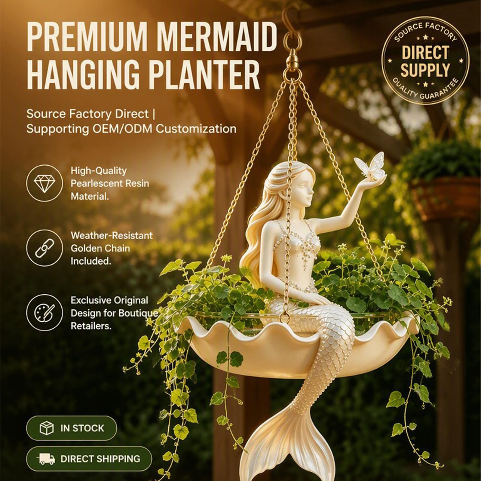 Blumentopf aus Harz, 25 cm Pflanzenkorb mit Metallketten (3-teiliges Set) | Dekorativer Hängekorb für Sukkulenten, Spinnenpflanzen, Innen- und Außenbereich, Garten Deko