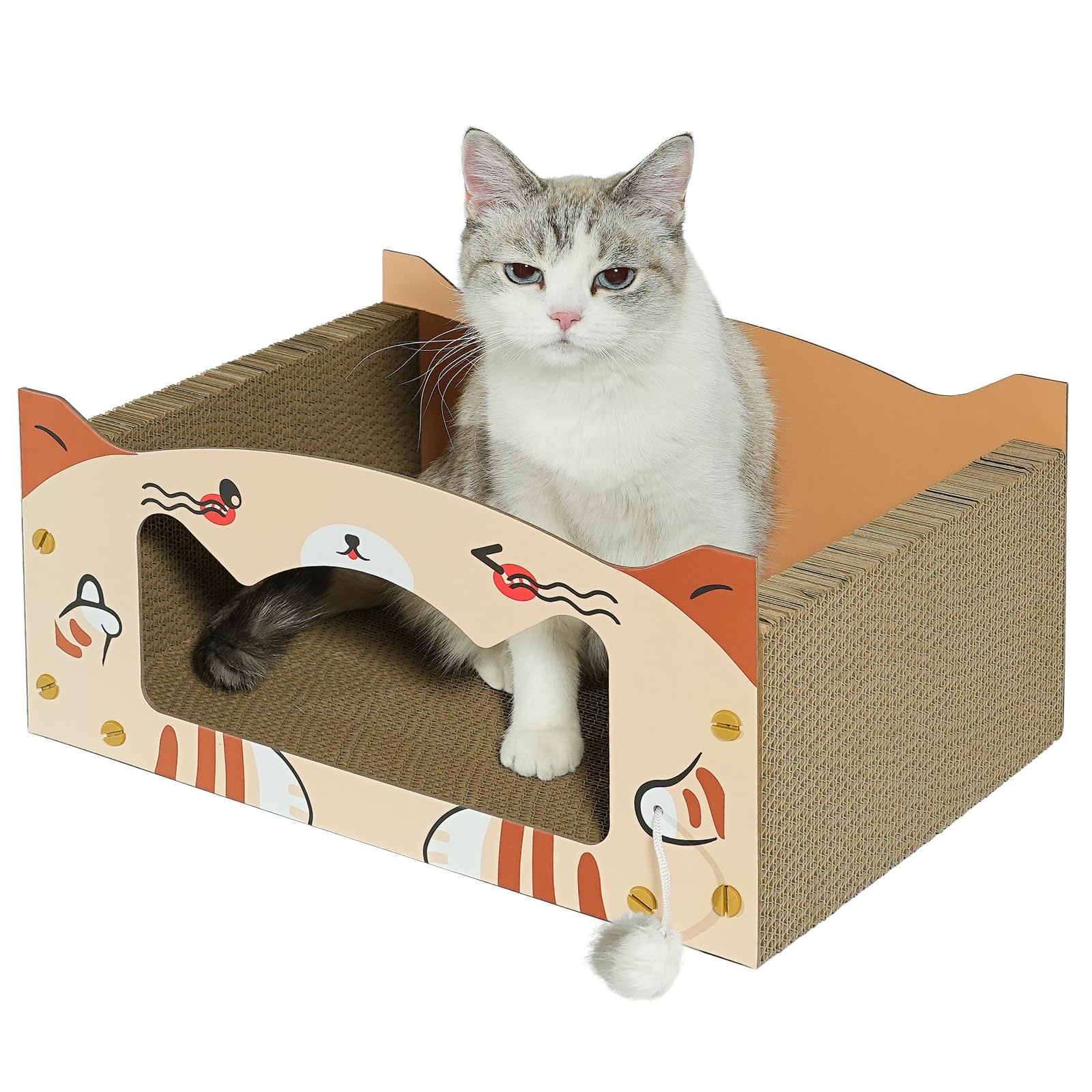YEMOO Large Heavy Duty Cardboard Cat Scratcher Box and Cat Bed with Refillable Scratch Pad - Perfect for Indoor Cats - Cozy and Durable
