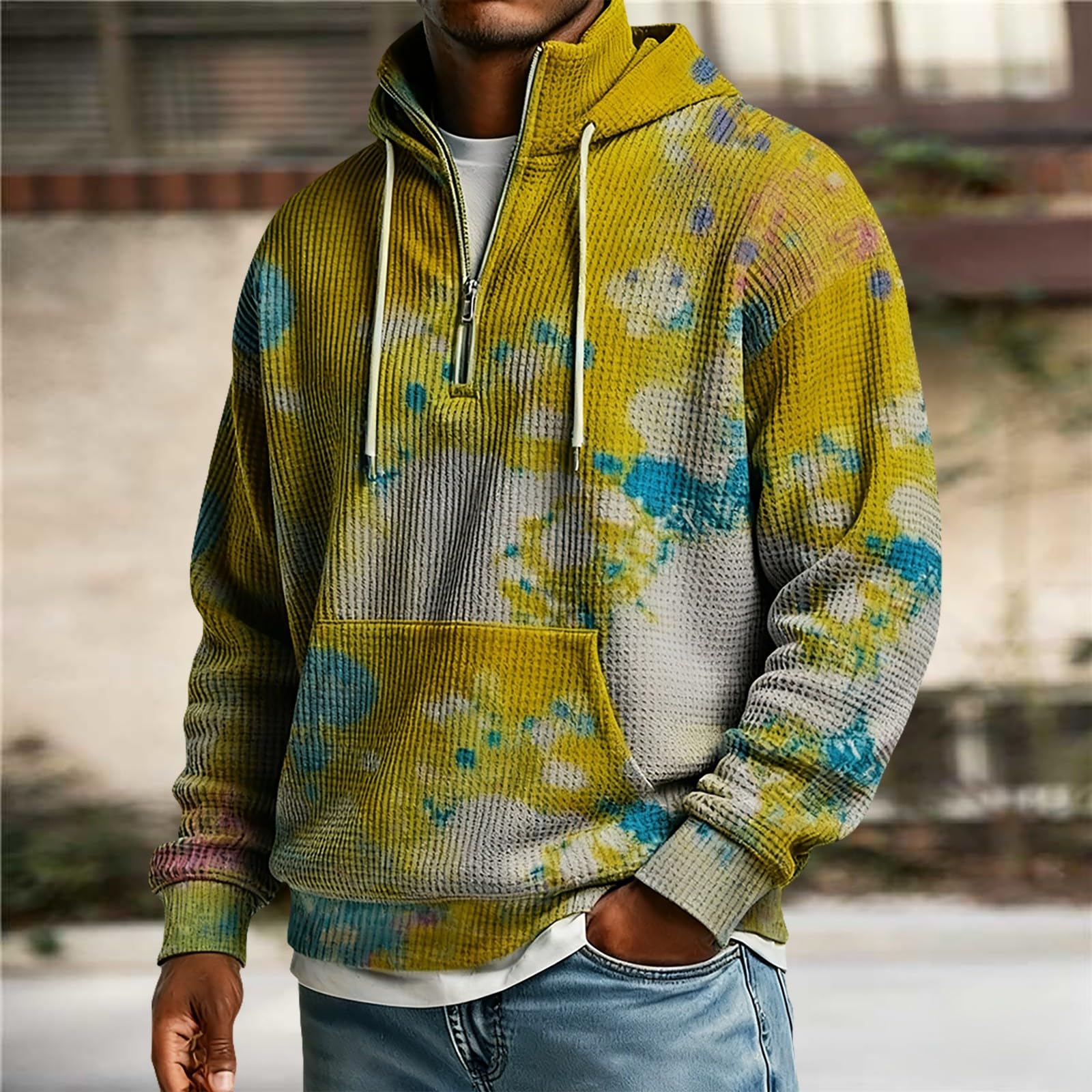 Ropa Protección Solar Sudadera De Manga Larga con Botones para Hombre, Estilo Casual Otoño E Invierno. Top Azul Lentejuelas (Light Yellow, M) Muscle Fit Camiseta Sin Mangas Camisa