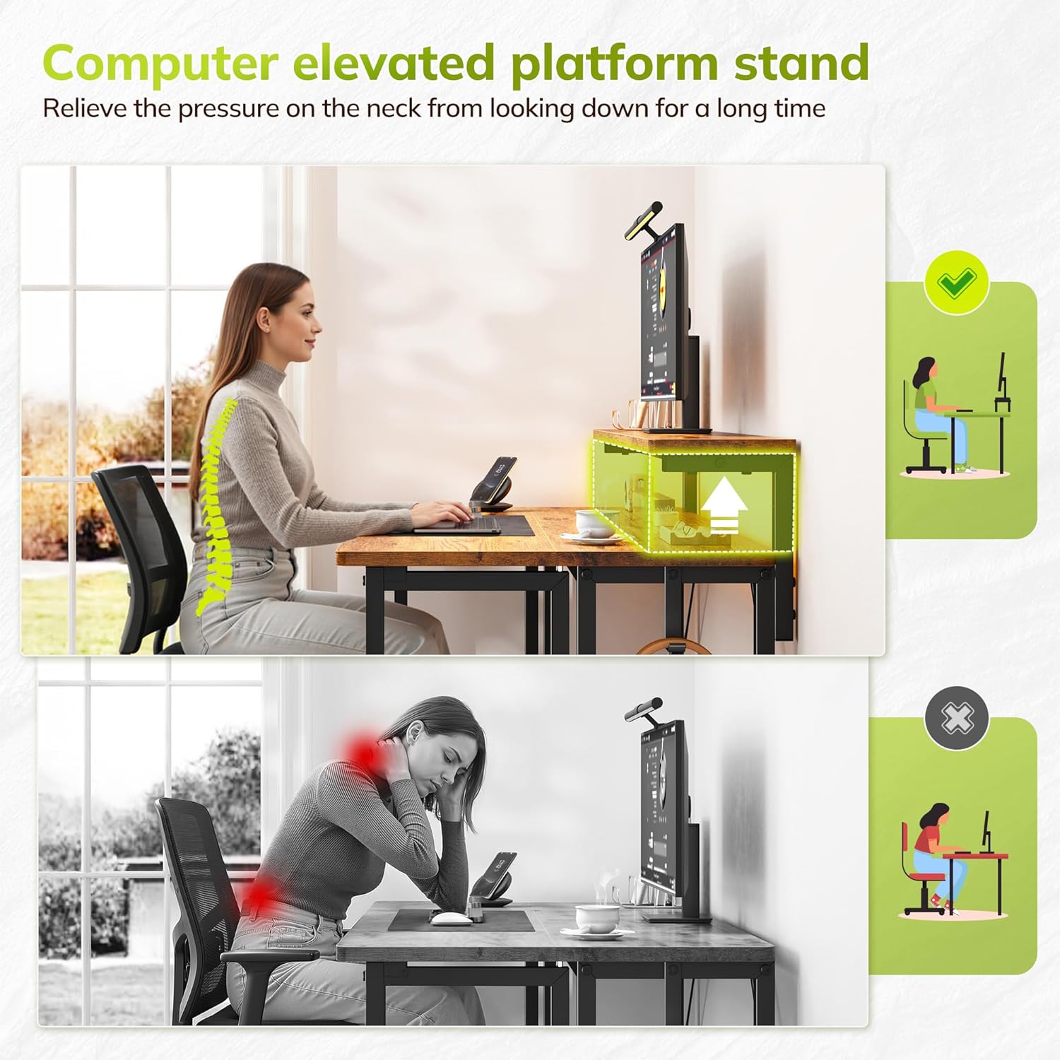 Folding Desk for Small Space,Foldable Computer Desk with Monitor Stand,31.5 Inch Small Desk with LED Lights for Bedroom Home Office,Writing Work Office Computer Desk with Hooks,Rustic Brown - Image 5